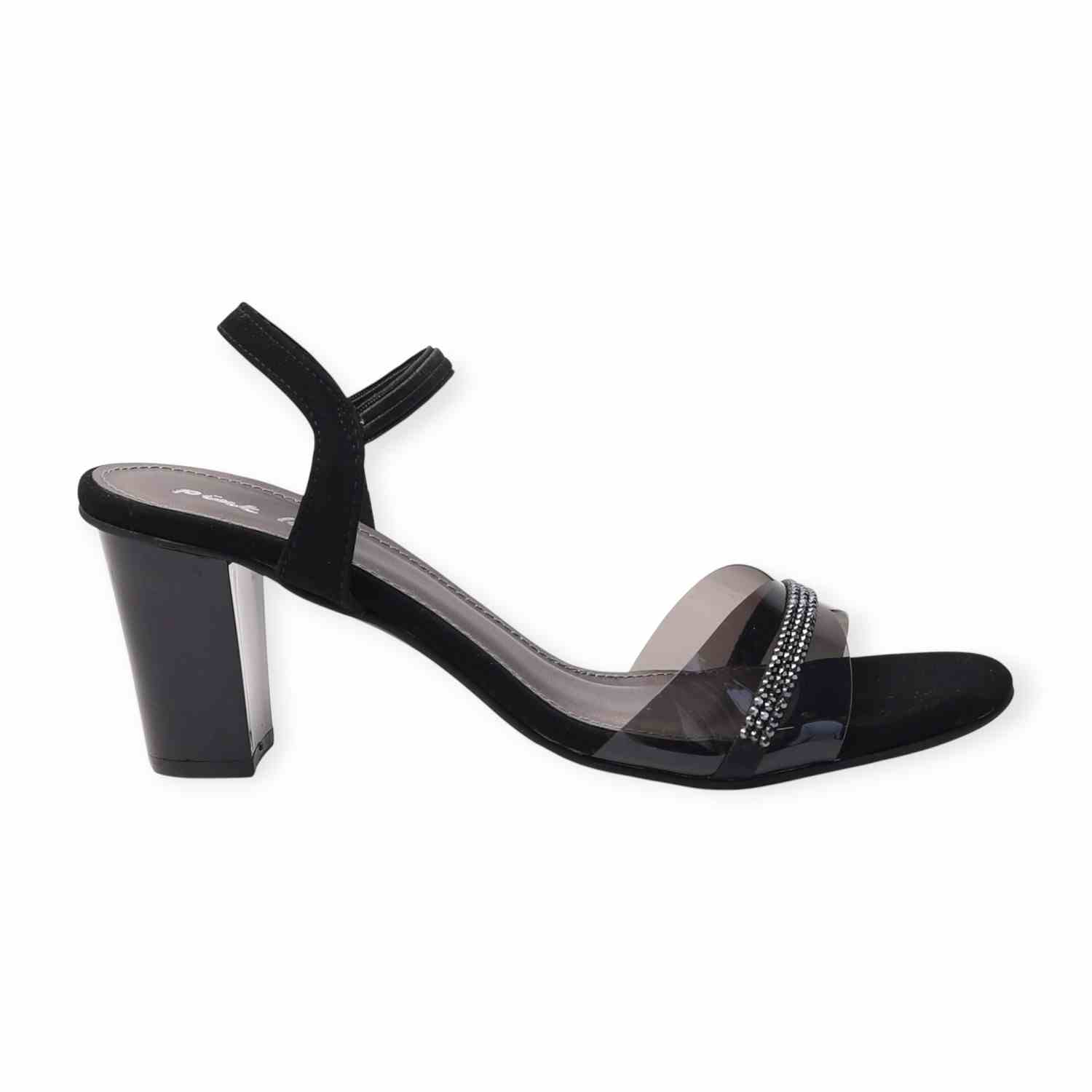 Pinkleaf Women’s Black Metalic Elegant Block-Heel Sandals