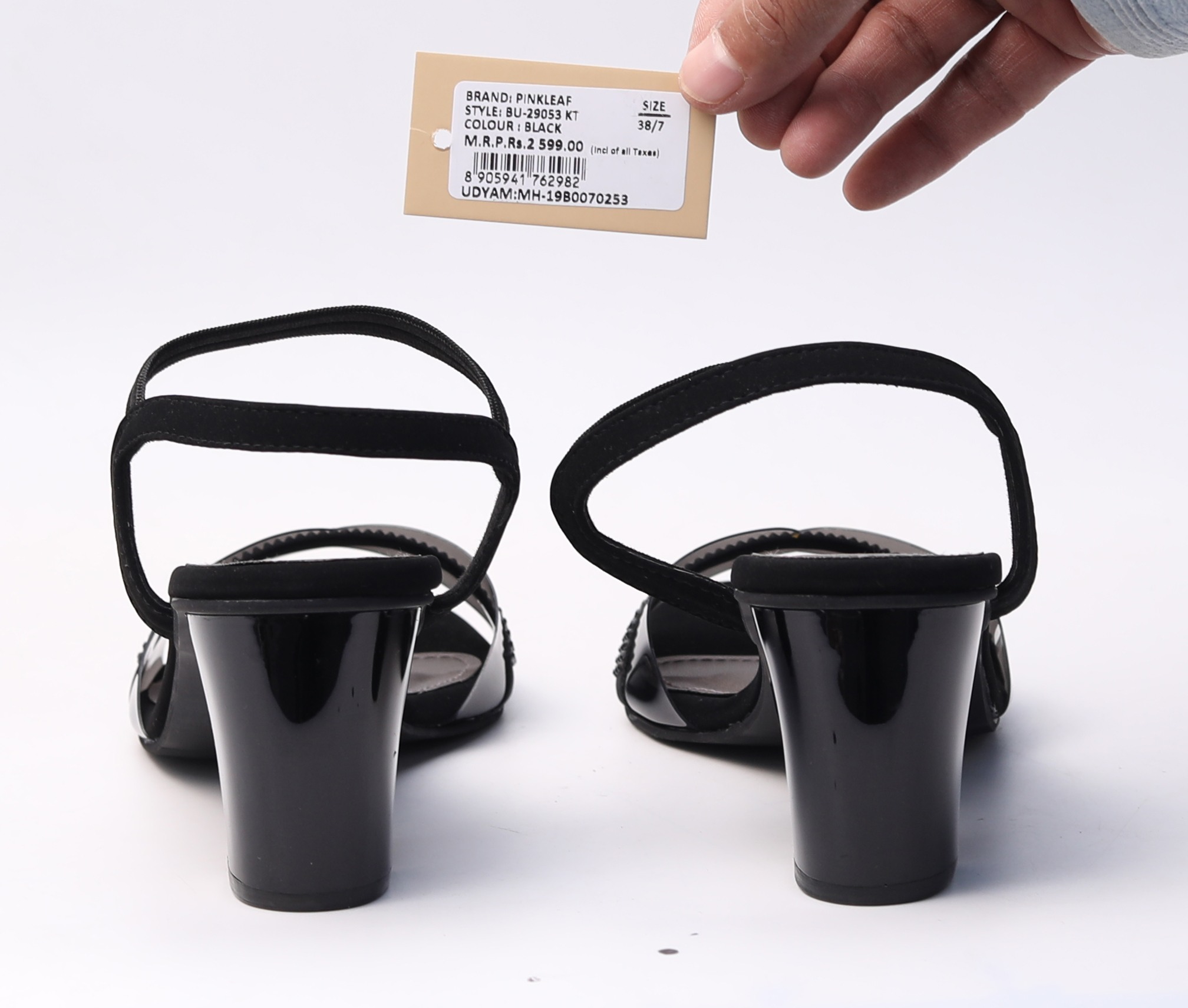 Pinkleaf Women’s Black Metalic Elegant Block-Heel Sandals