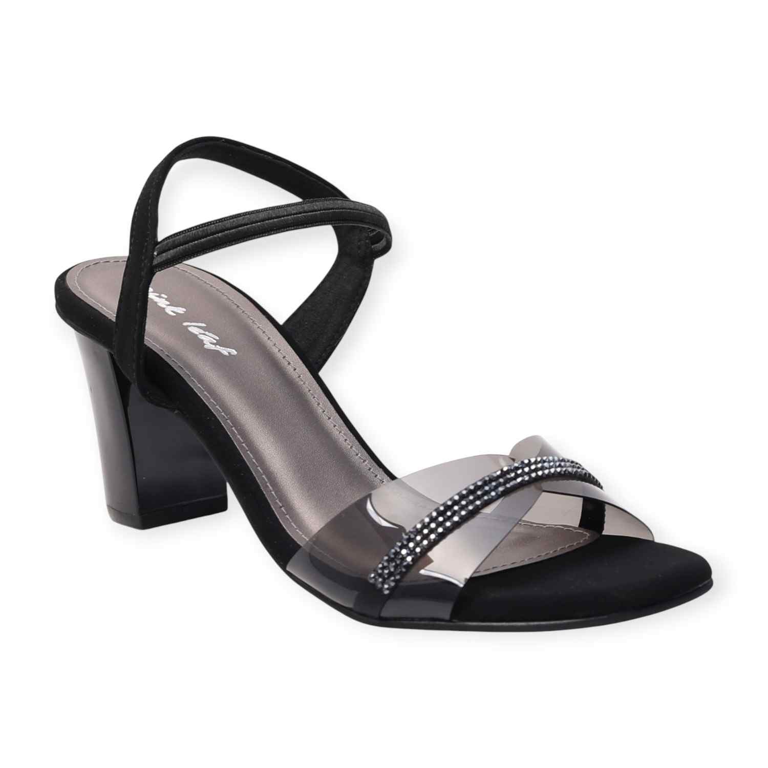 Pinkleaf Women’s Black Metalic Elegant Block-Heel Sandals