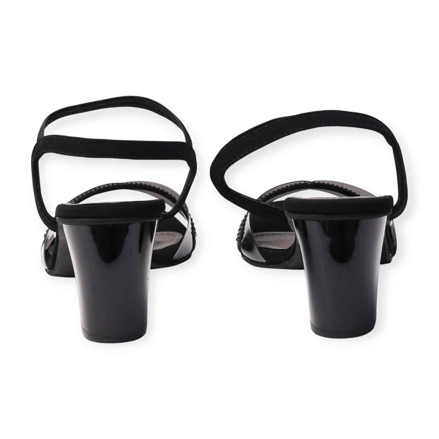 Pinkleaf Women’s Black Metalic Elegant Block-Heel Sandals