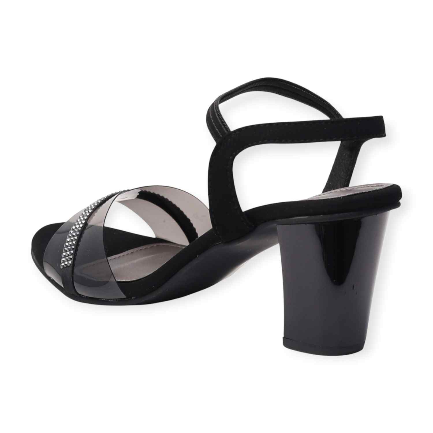 Pinkleaf Women’s Black Metalic Elegant Block-Heel Sandals