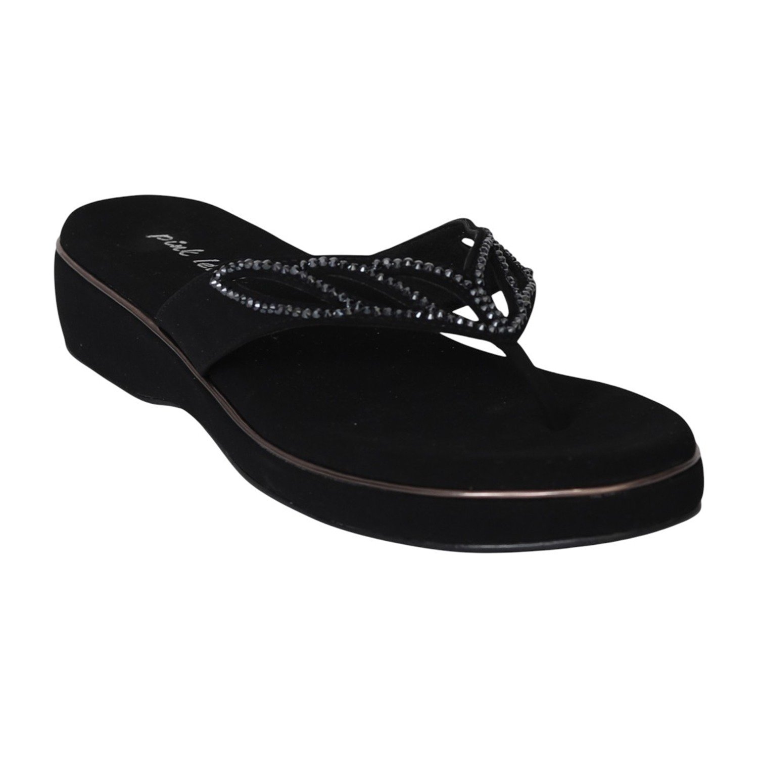 Women Black Jewel Strap Wedge Sandals