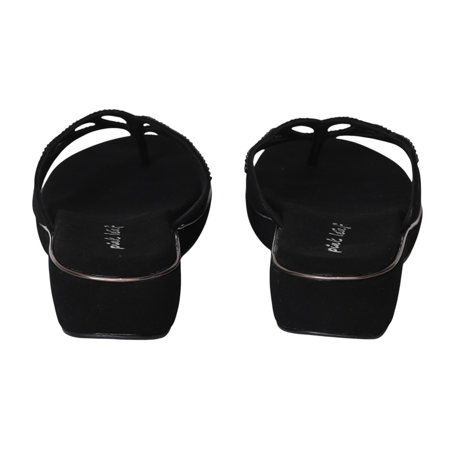 Women Black Jewel Strap Wedge Sandals