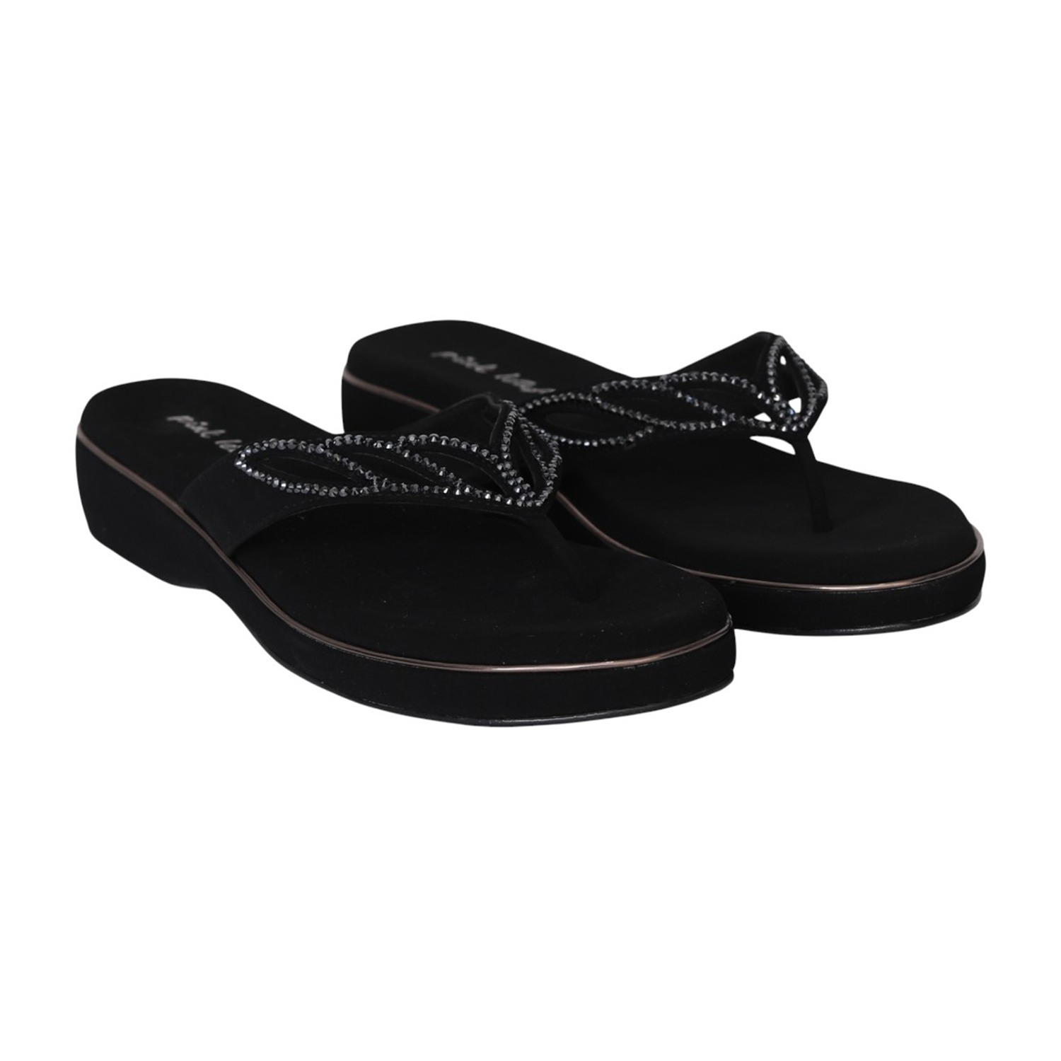 Women Black Jewel Strap Wedge Sandals