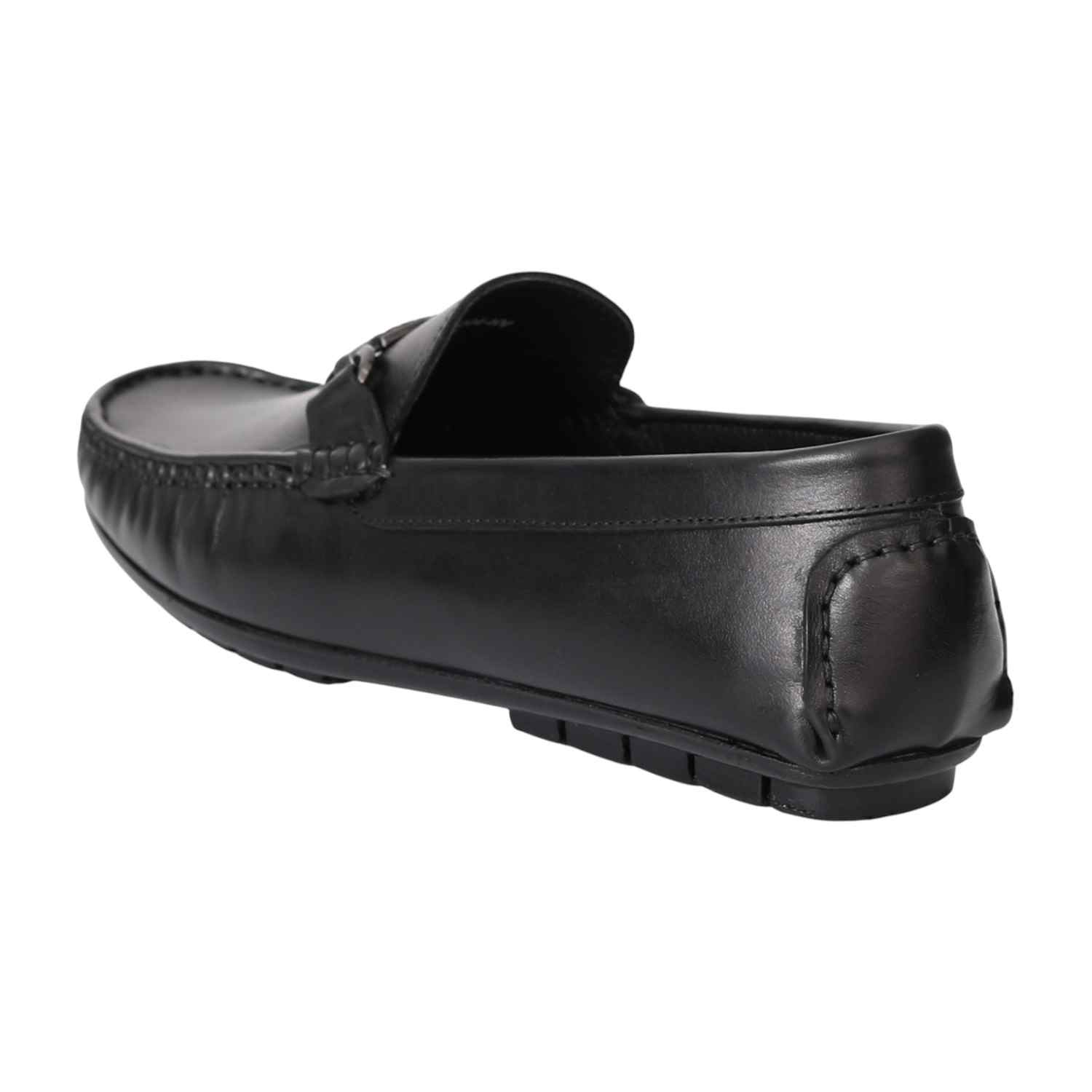 Men Black Moc-Toe Loafers