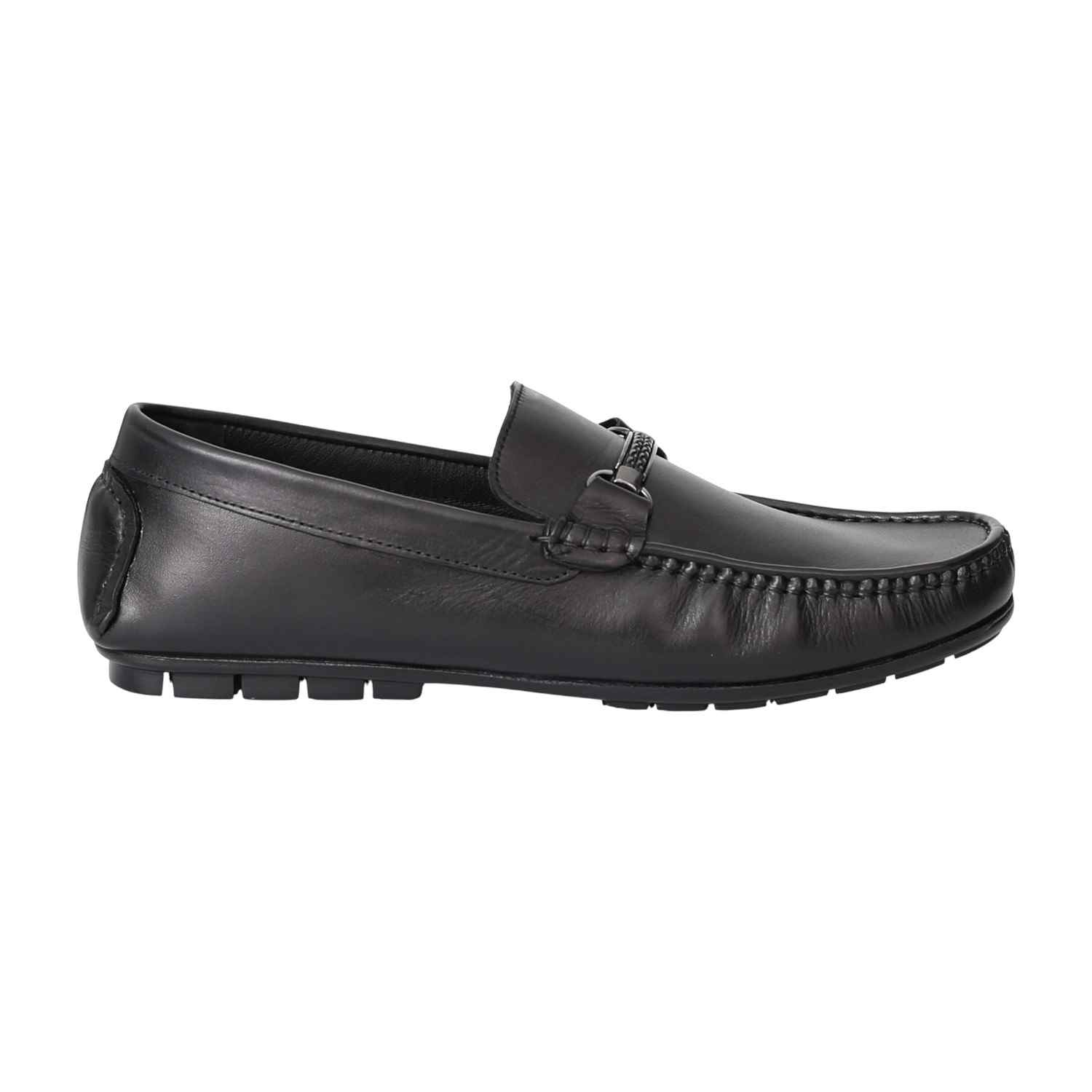 Men Black Moc-Toe Loafers