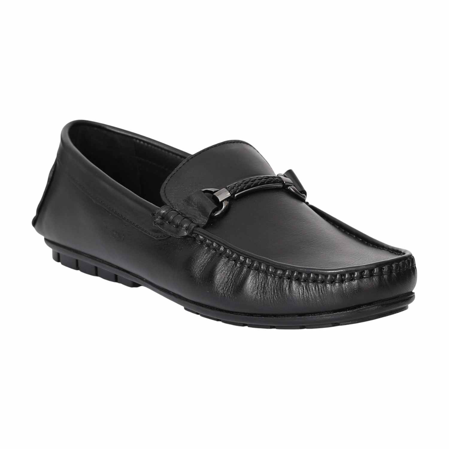 Men Black Moc-Toe Loafers