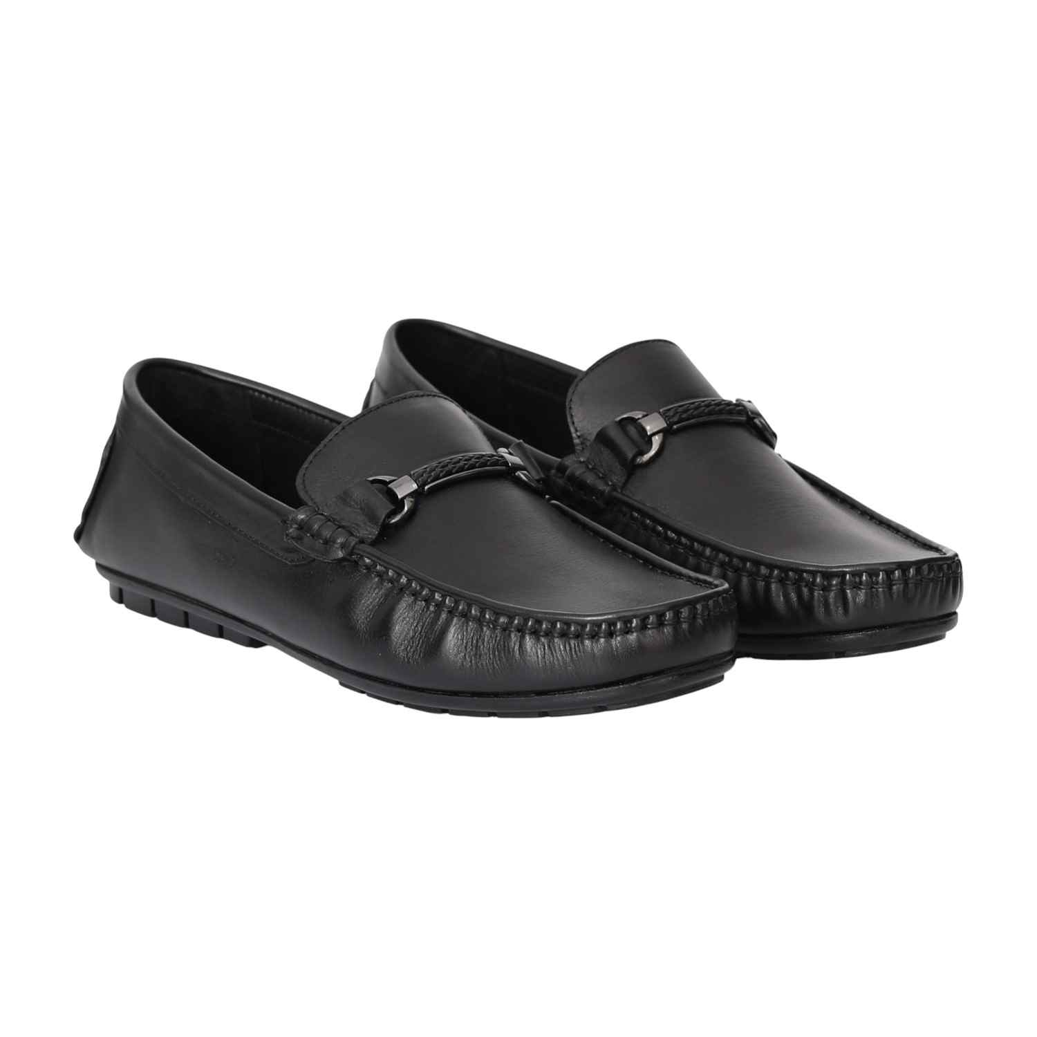 Men Black Moc-Toe Loafers