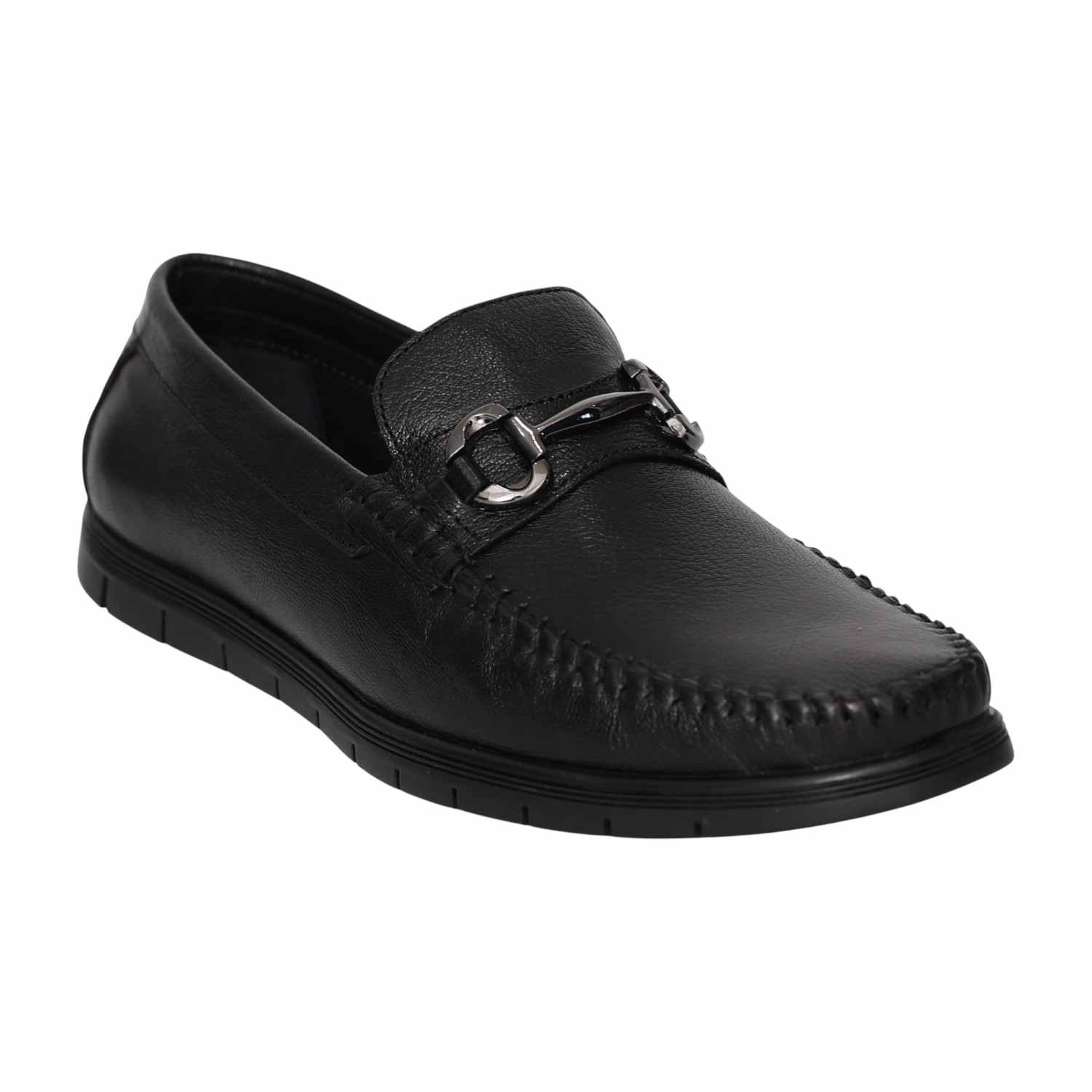 Men Black Moc Stitch Loafers