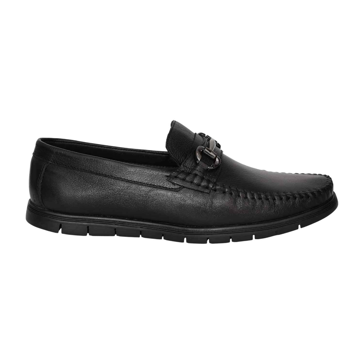 Men Black Moc Stitch Loafers