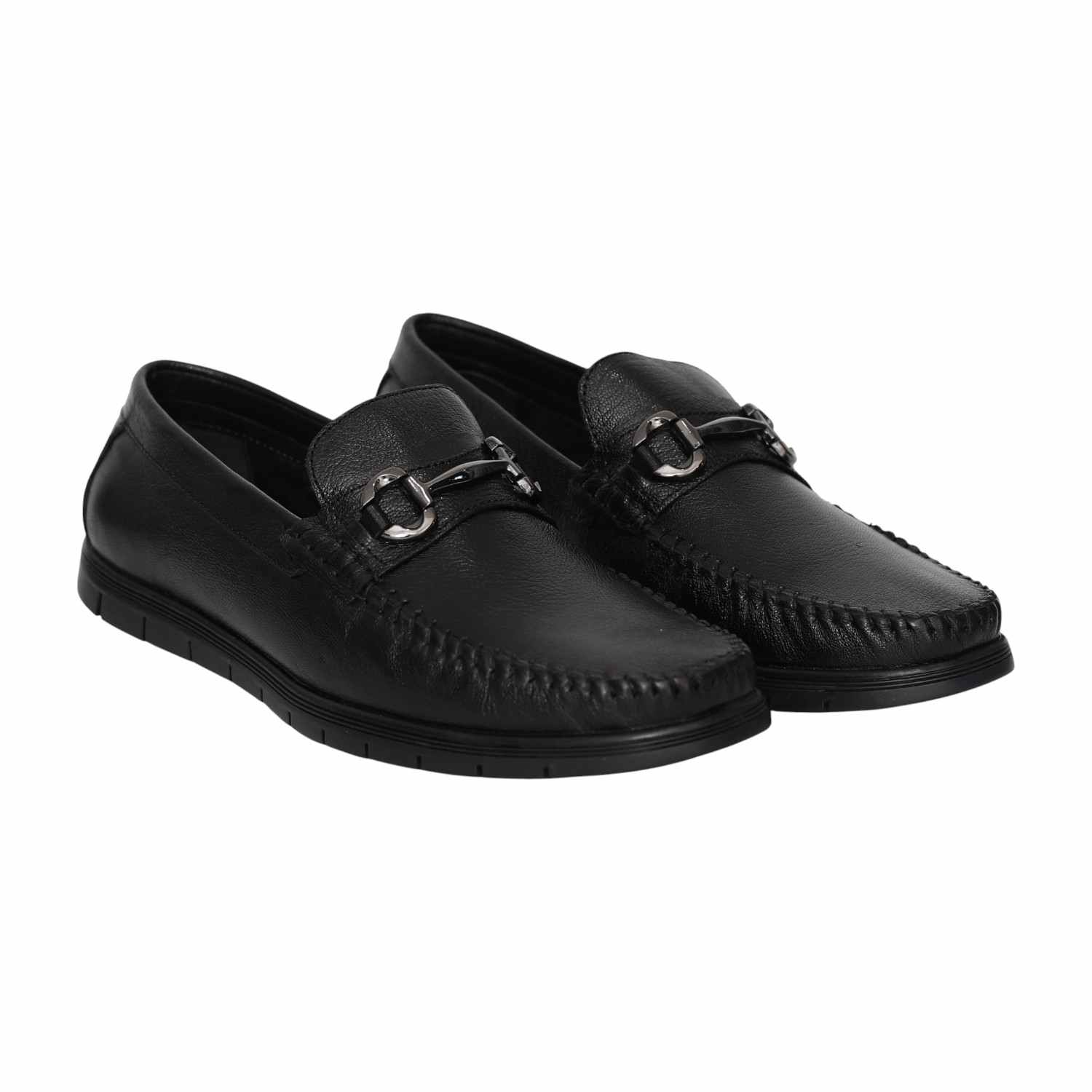 Men Black Moc Stitch Loafers