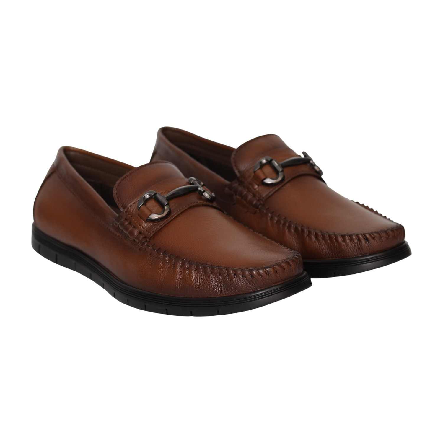 Men Tan Moc Stitch Loafers