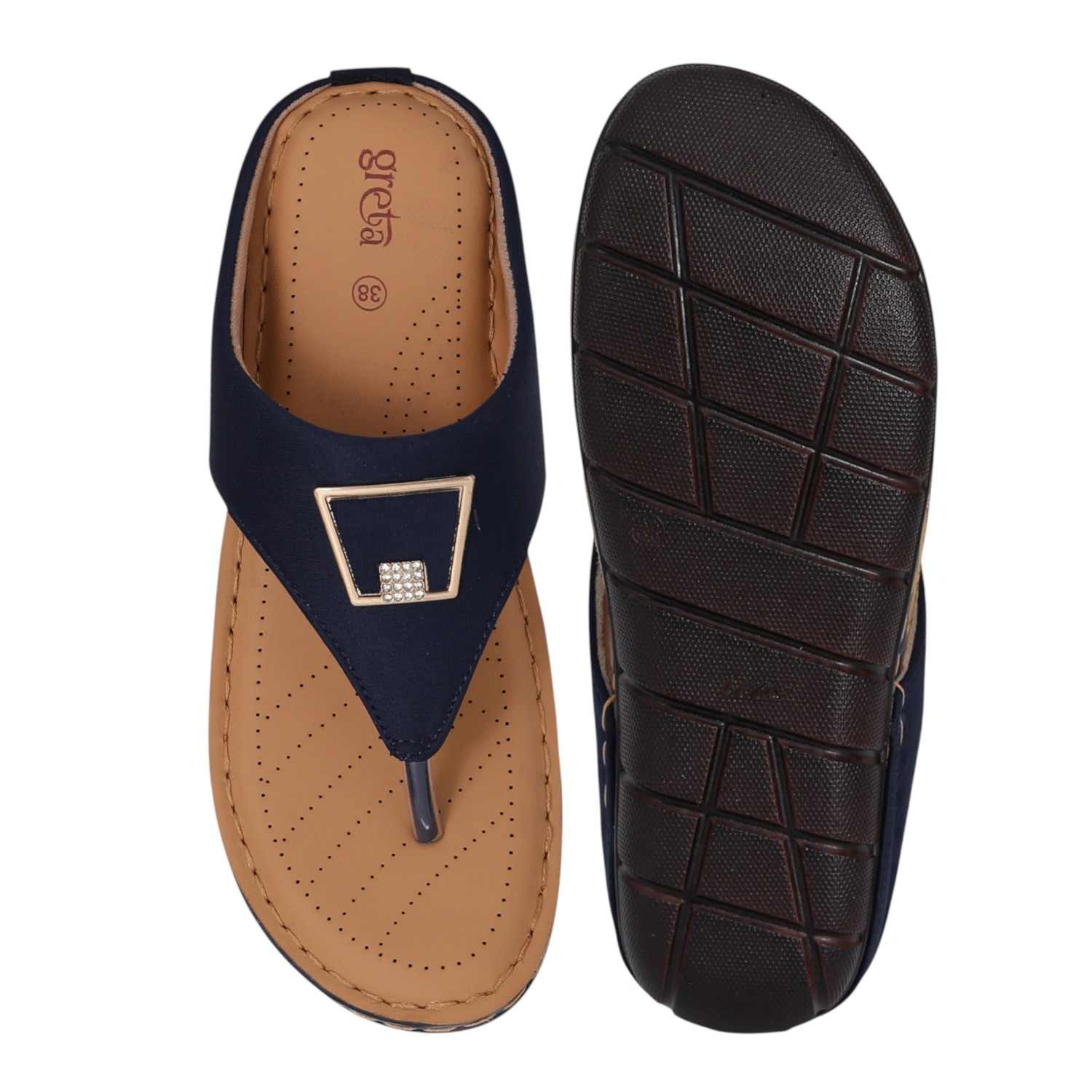 Women Navy Slip-On Thong Sandals