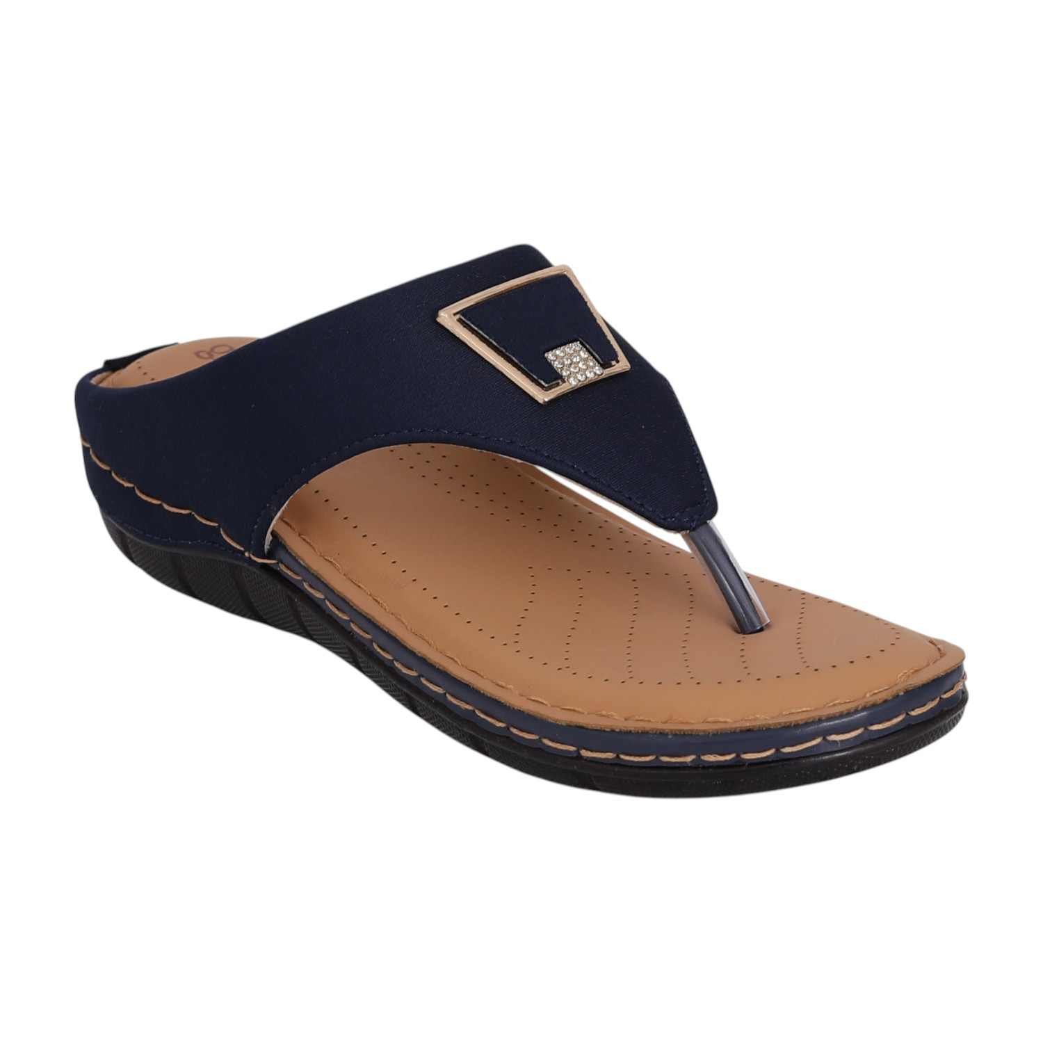 Women Navy Slip-On Thong Sandals