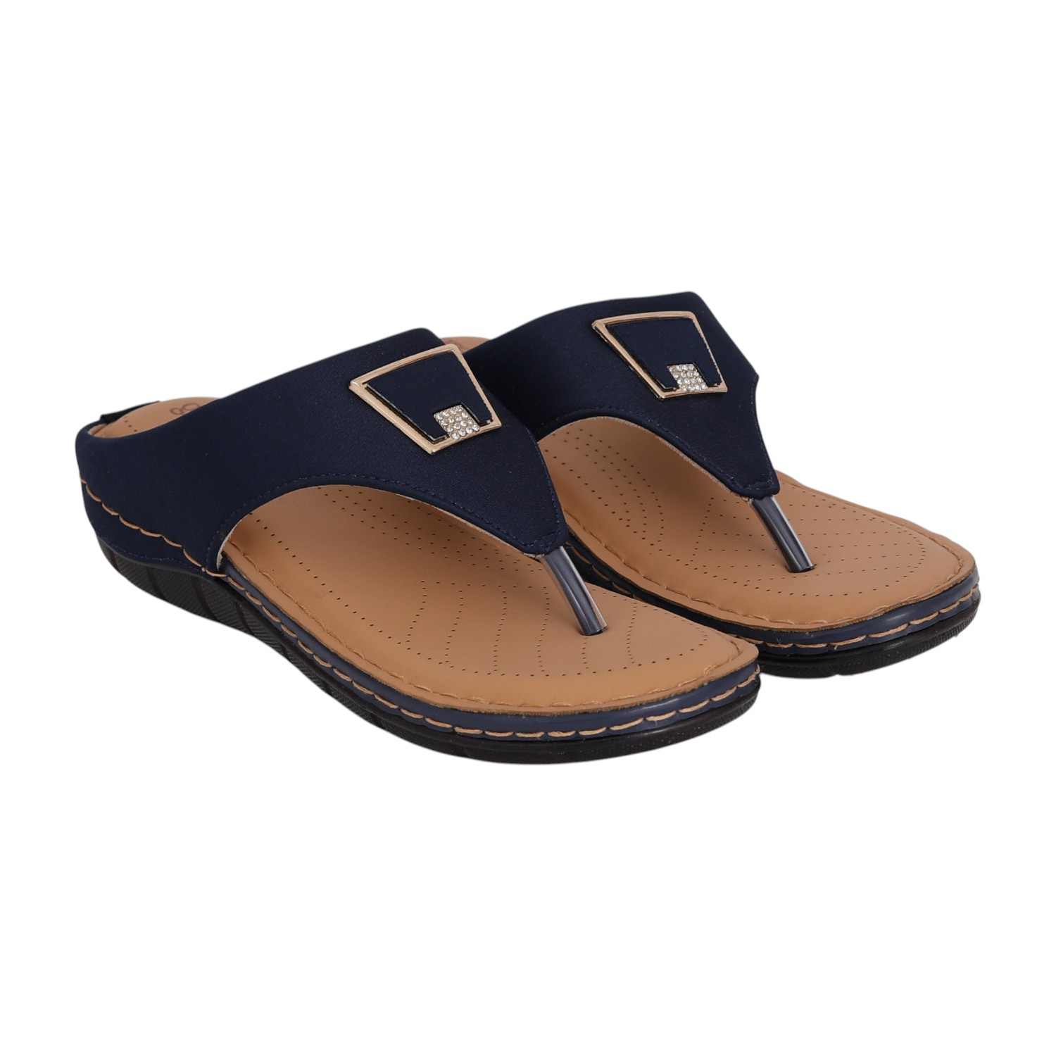 Women Navy Slip-On Thong Sandals