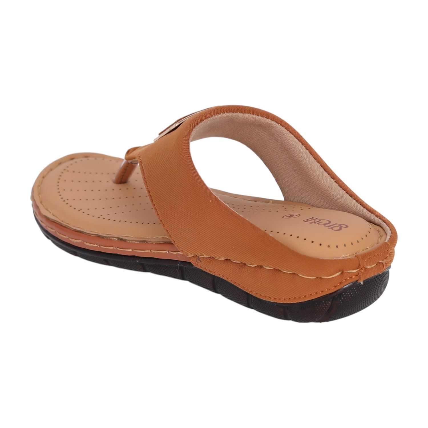 Women Tan Slip-On Thong Sandals