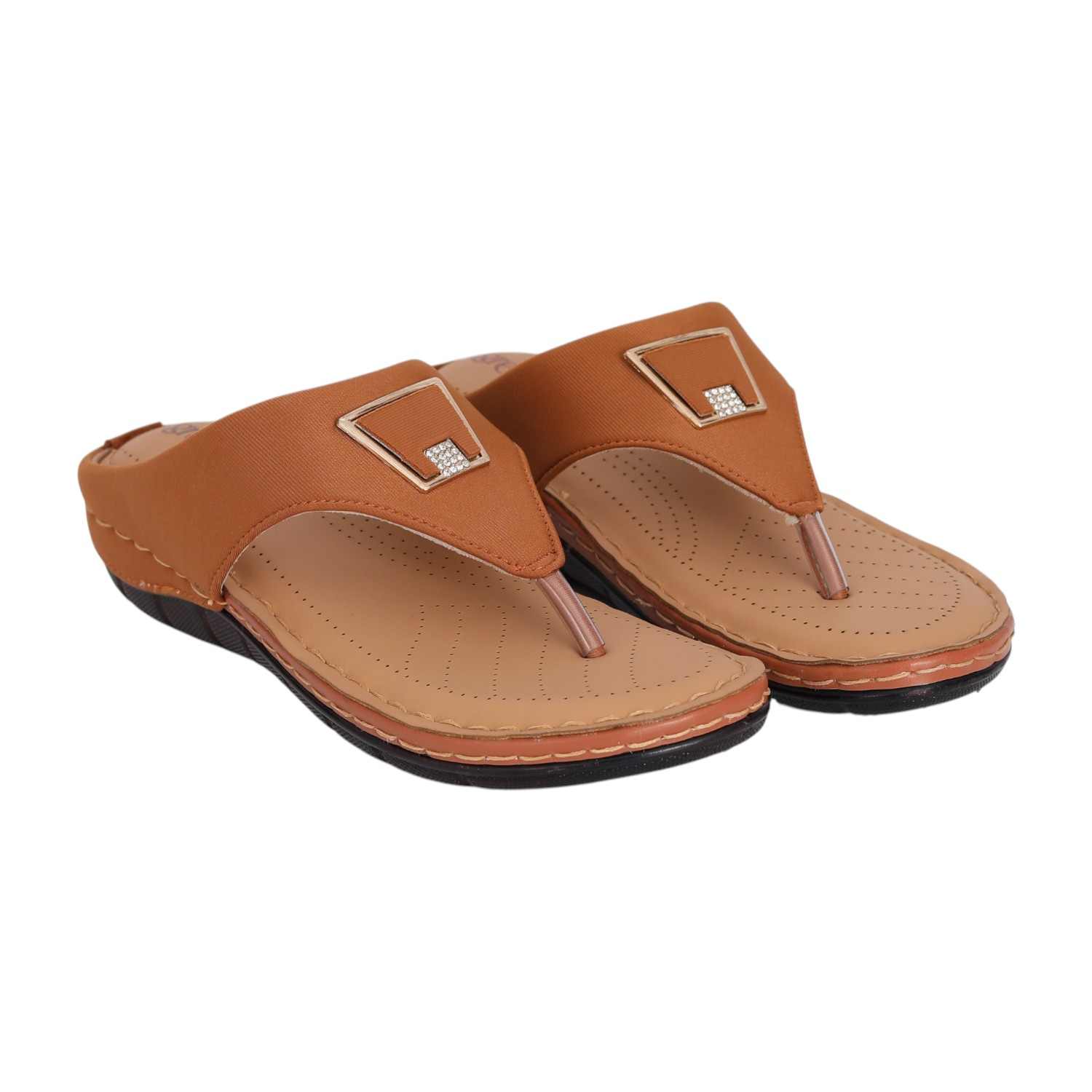 Women Tan Slip-On Thong Sandals