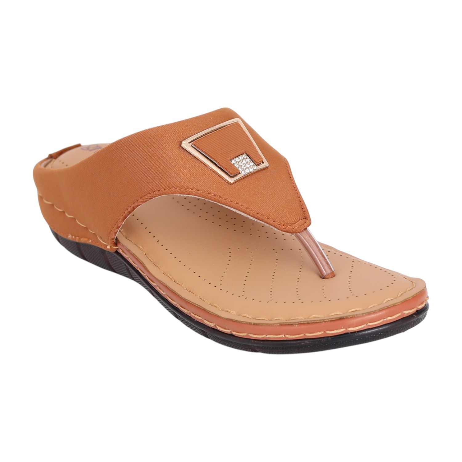 Women Tan Slip-On Thong Sandals