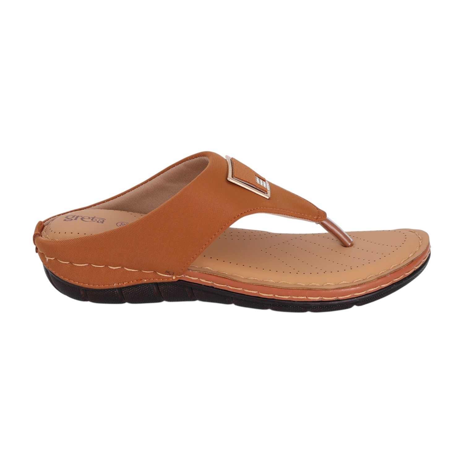 Women Tan Slip-On Thong Sandals