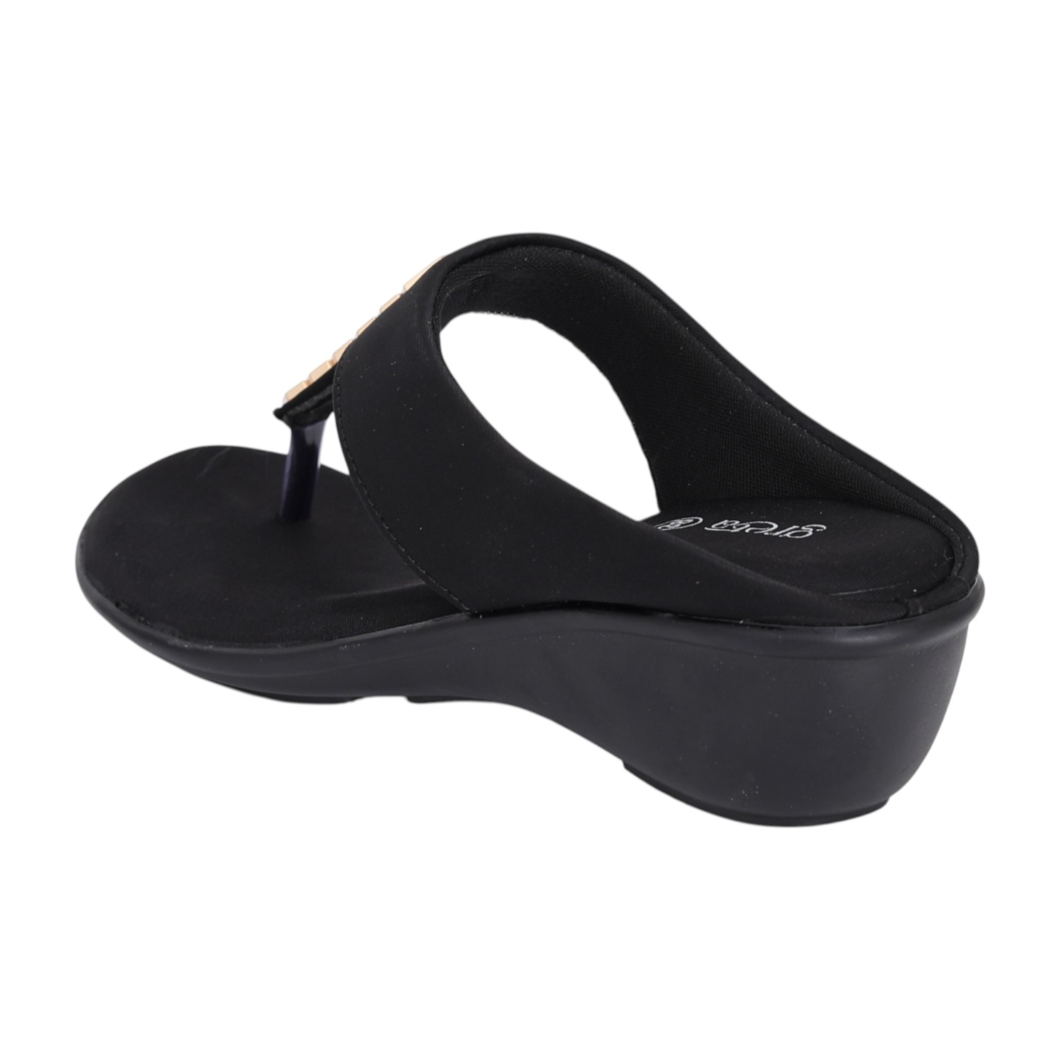Women Black Gold Accent Wedge Sandals