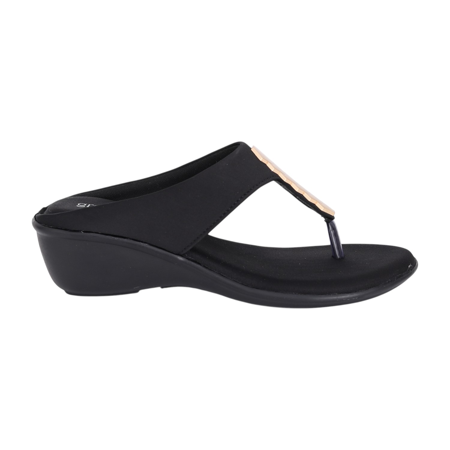 Women Black Gold Accent Wedge Sandals