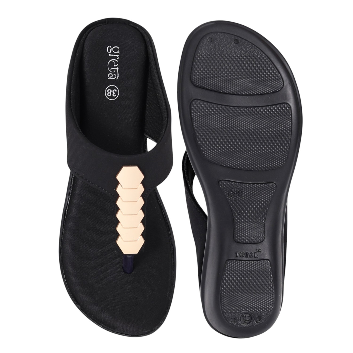 Women Black Gold Accent Wedge Sandals