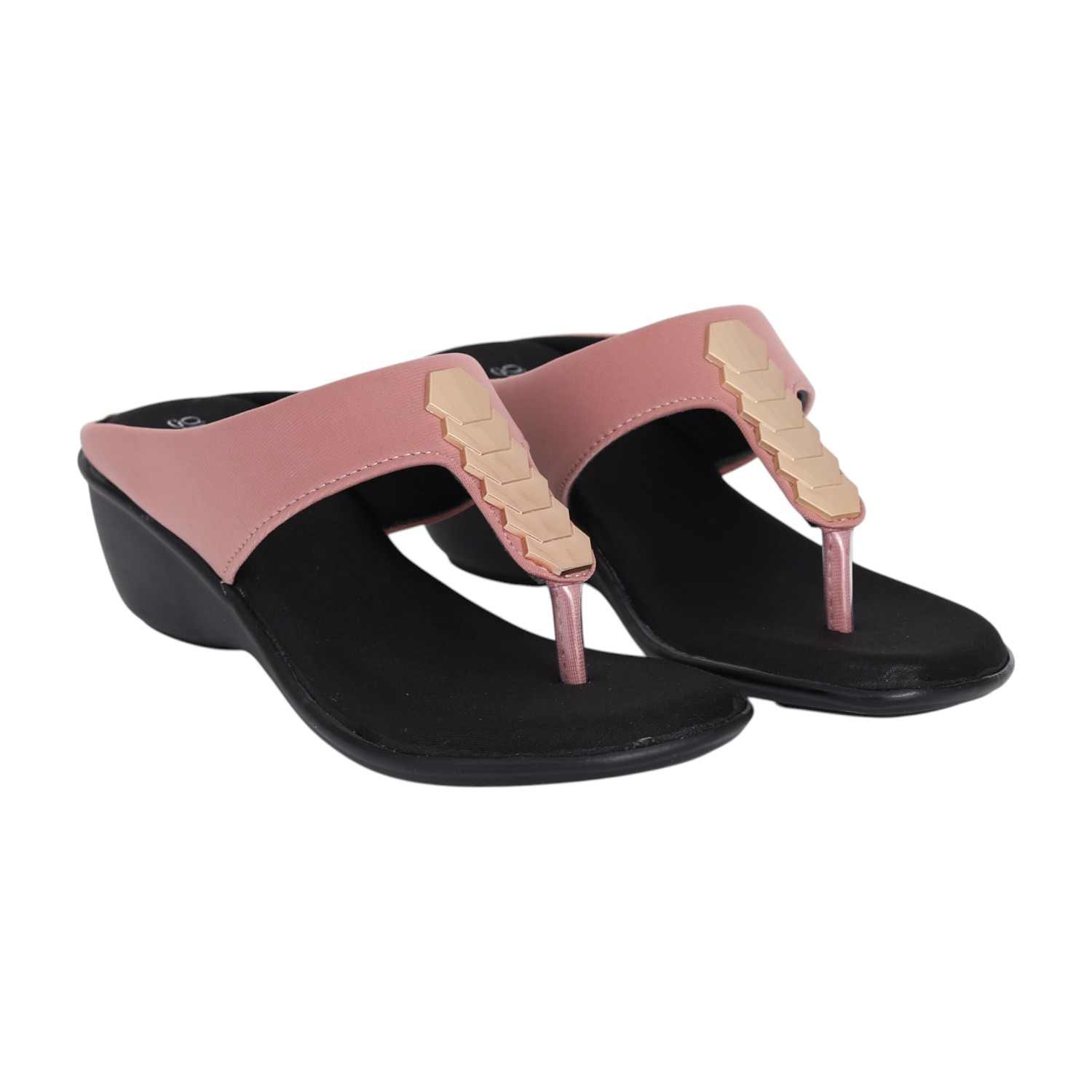 Women Blush Pink Gold Accent Wedge Sandals