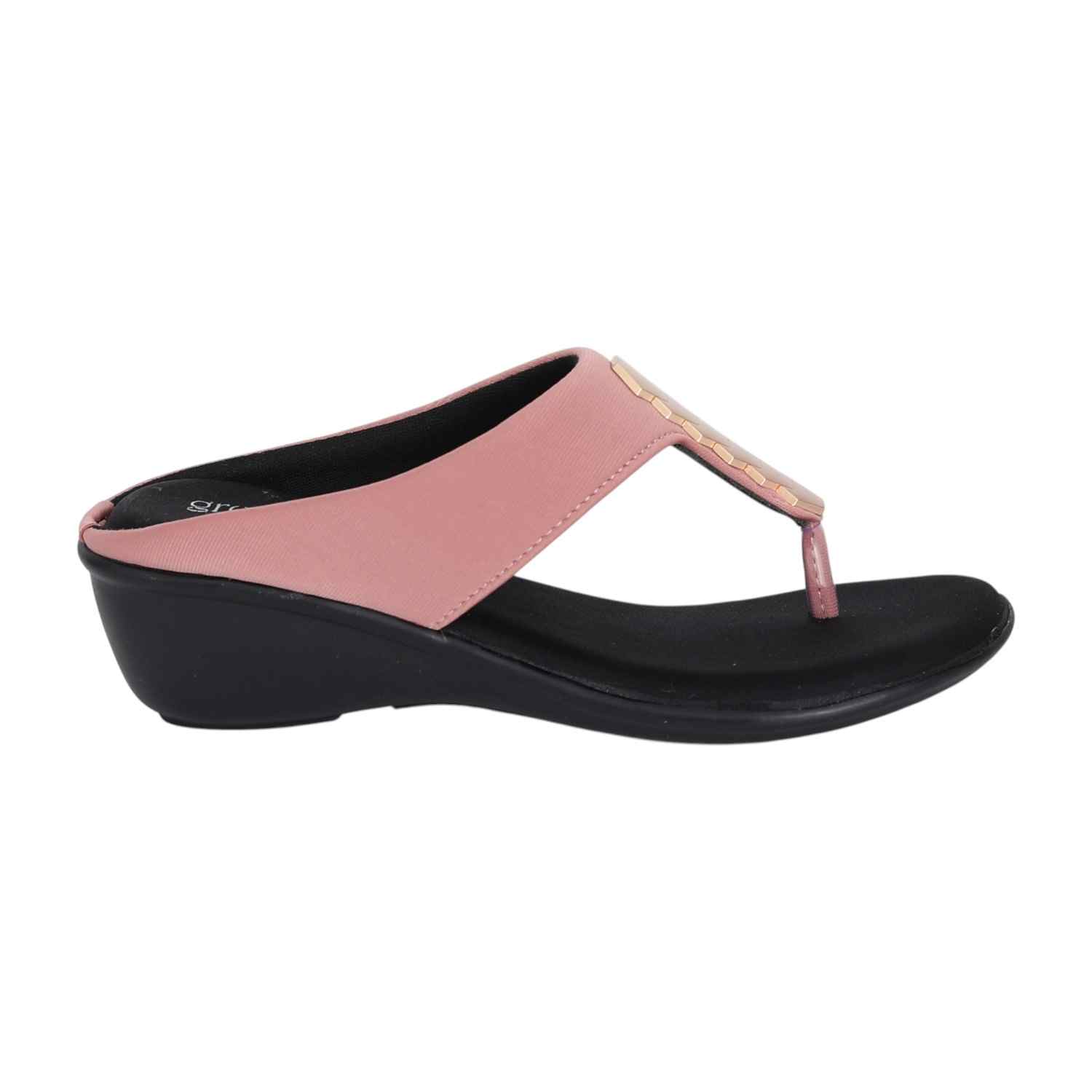 Women Blush Pink Gold Accent Wedge Sandals