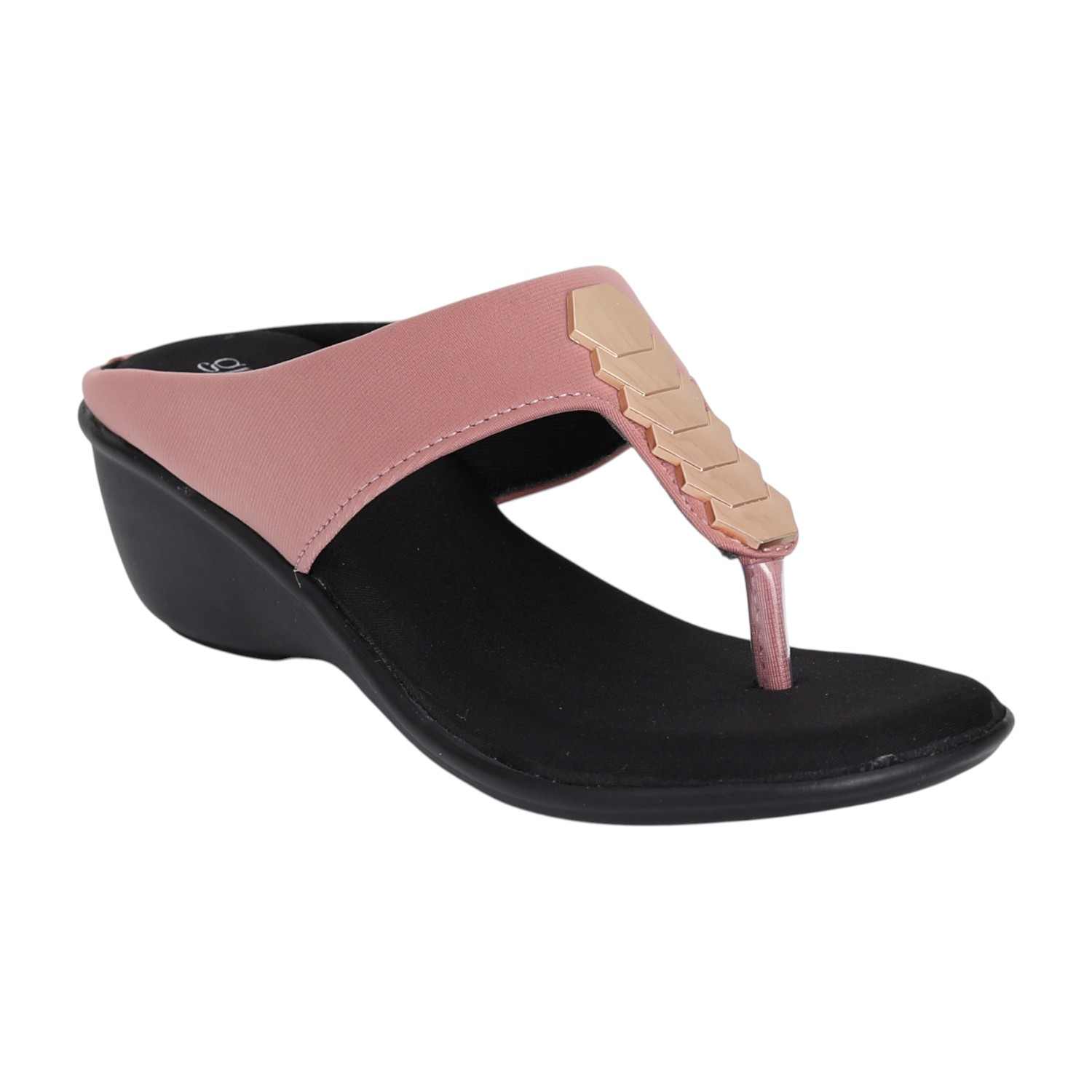 Women Blush Pink Gold Accent Wedge Sandals