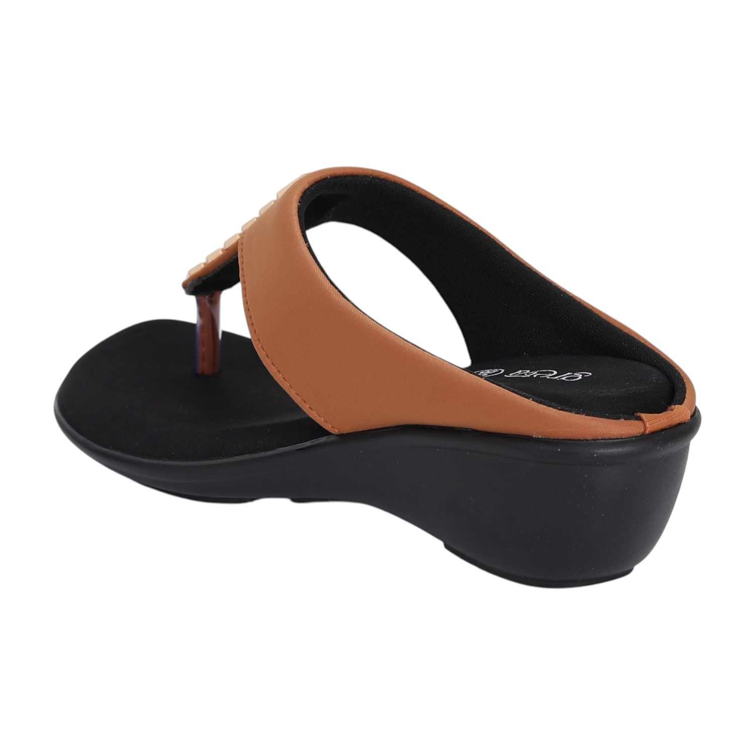 Women Tan Gold Accent Wedge Sandals