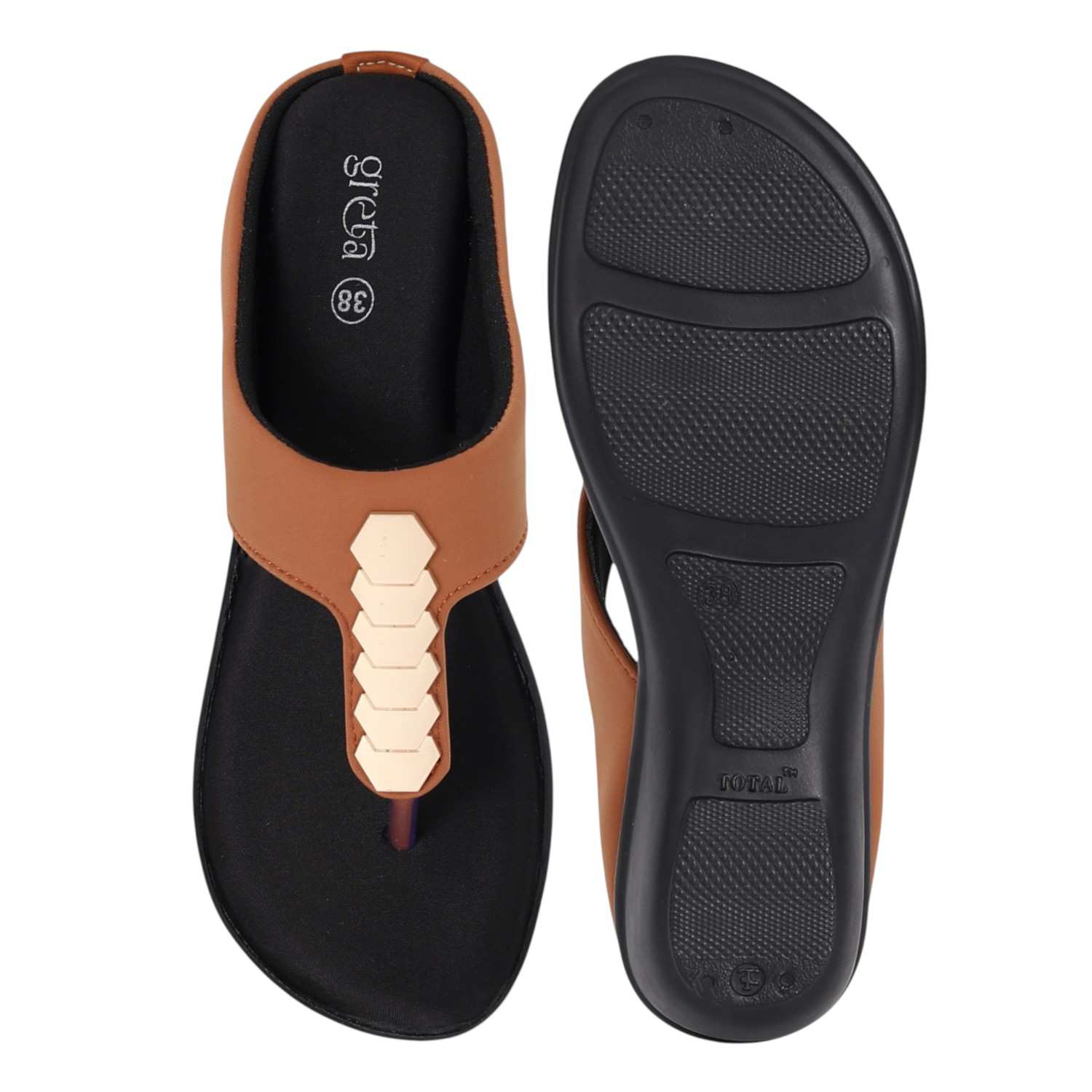 Women Tan Gold Accent Wedge Sandals