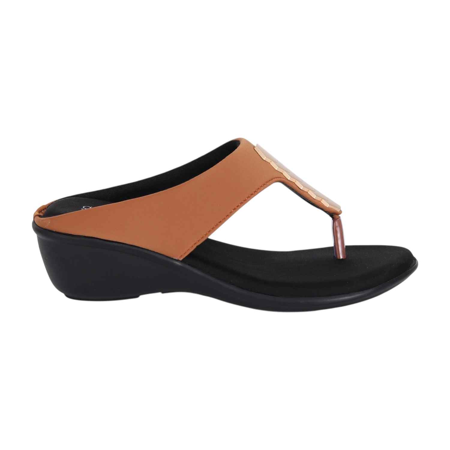 Women Tan Gold Accent Wedge Sandals