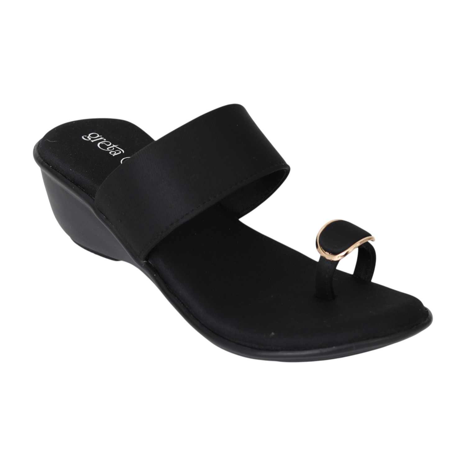 Women Black Elegance Toe-Ring Wedges