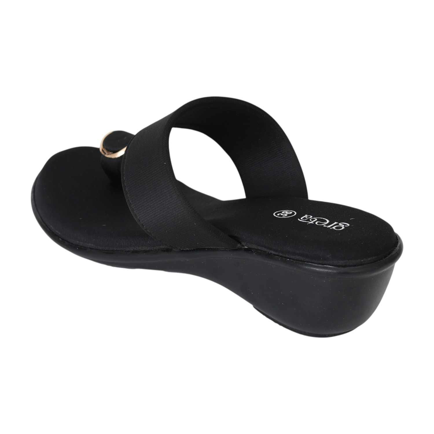 Women Black Elegance Toe-Ring Wedges