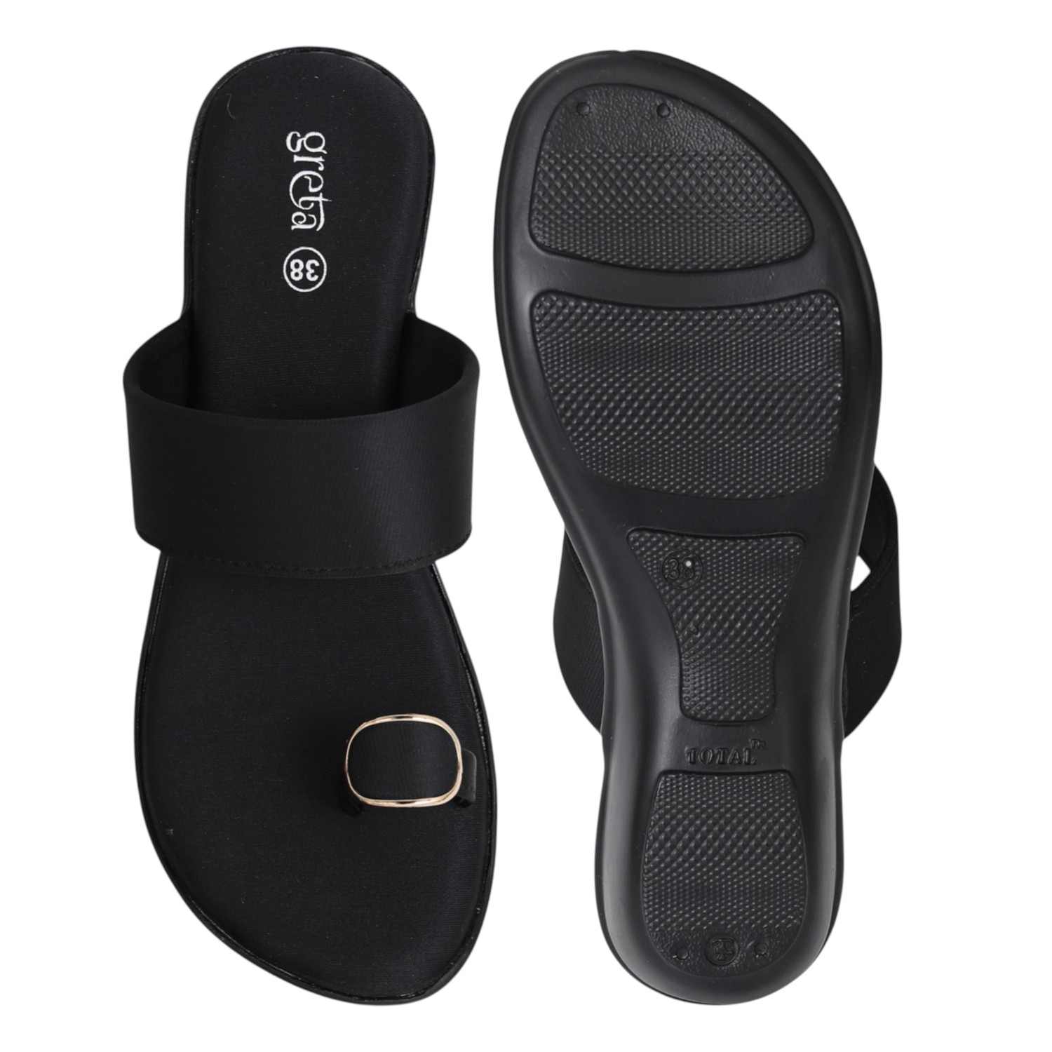 Women Black Elegance Toe-Ring Wedges