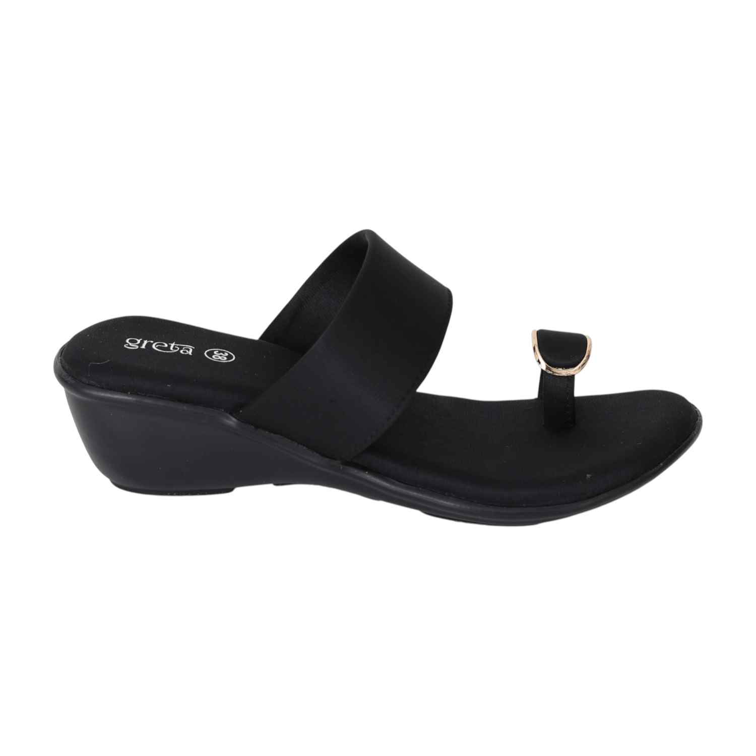 Women Black Elegance Toe-Ring Wedges