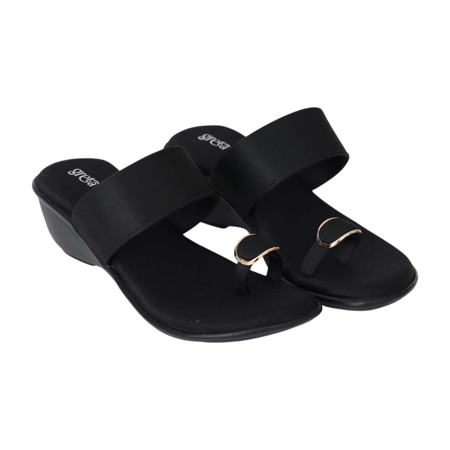 Women Black Elegance Toe-Ring Wedges