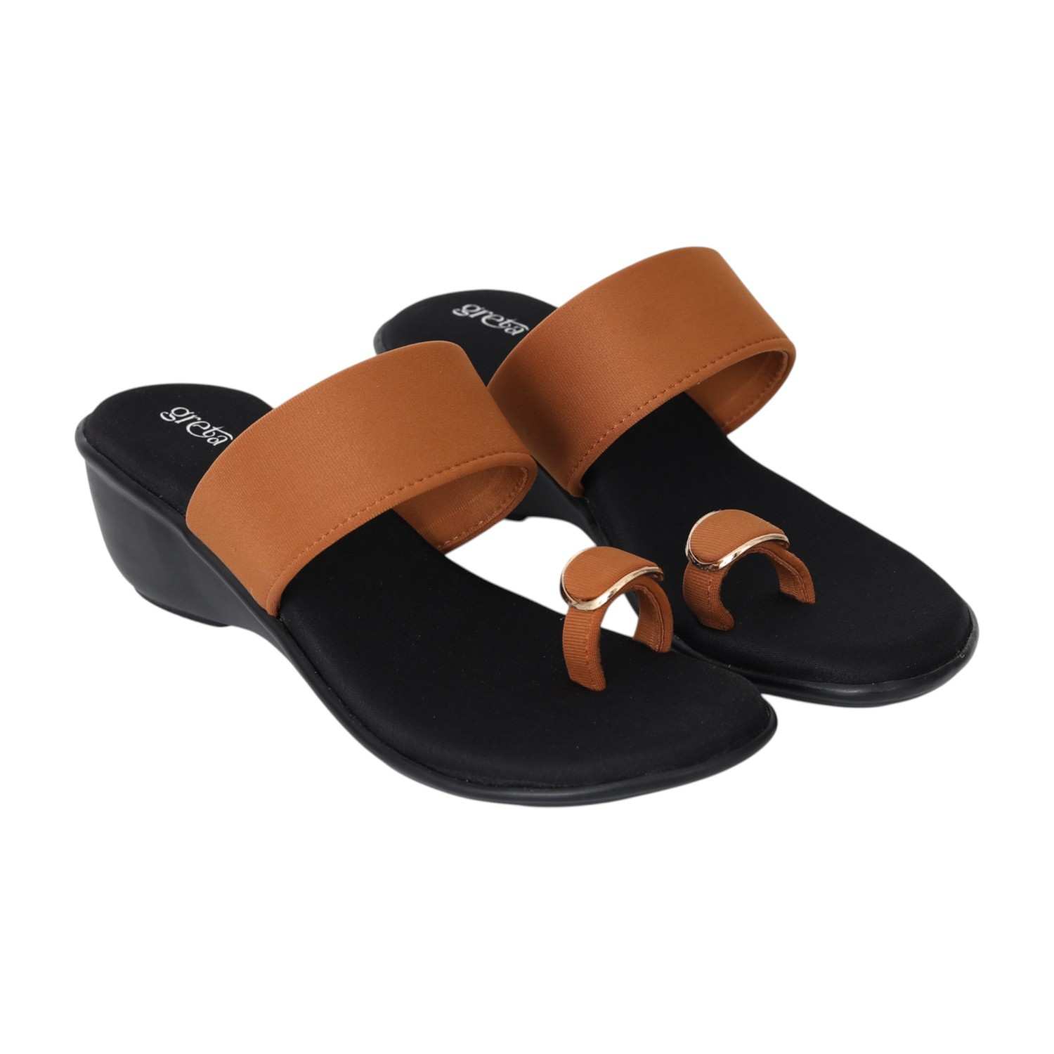Women Tan Elegance Toe-Ring Wedges