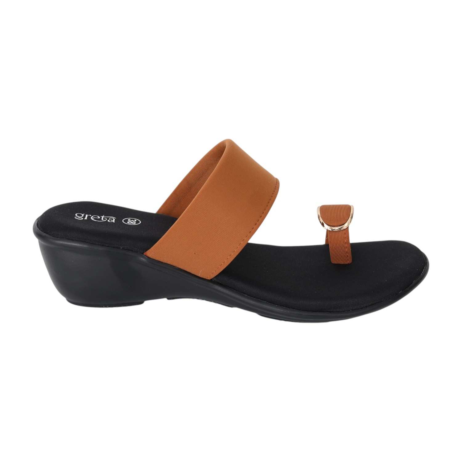 Women Tan Elegance Toe-Ring Wedges