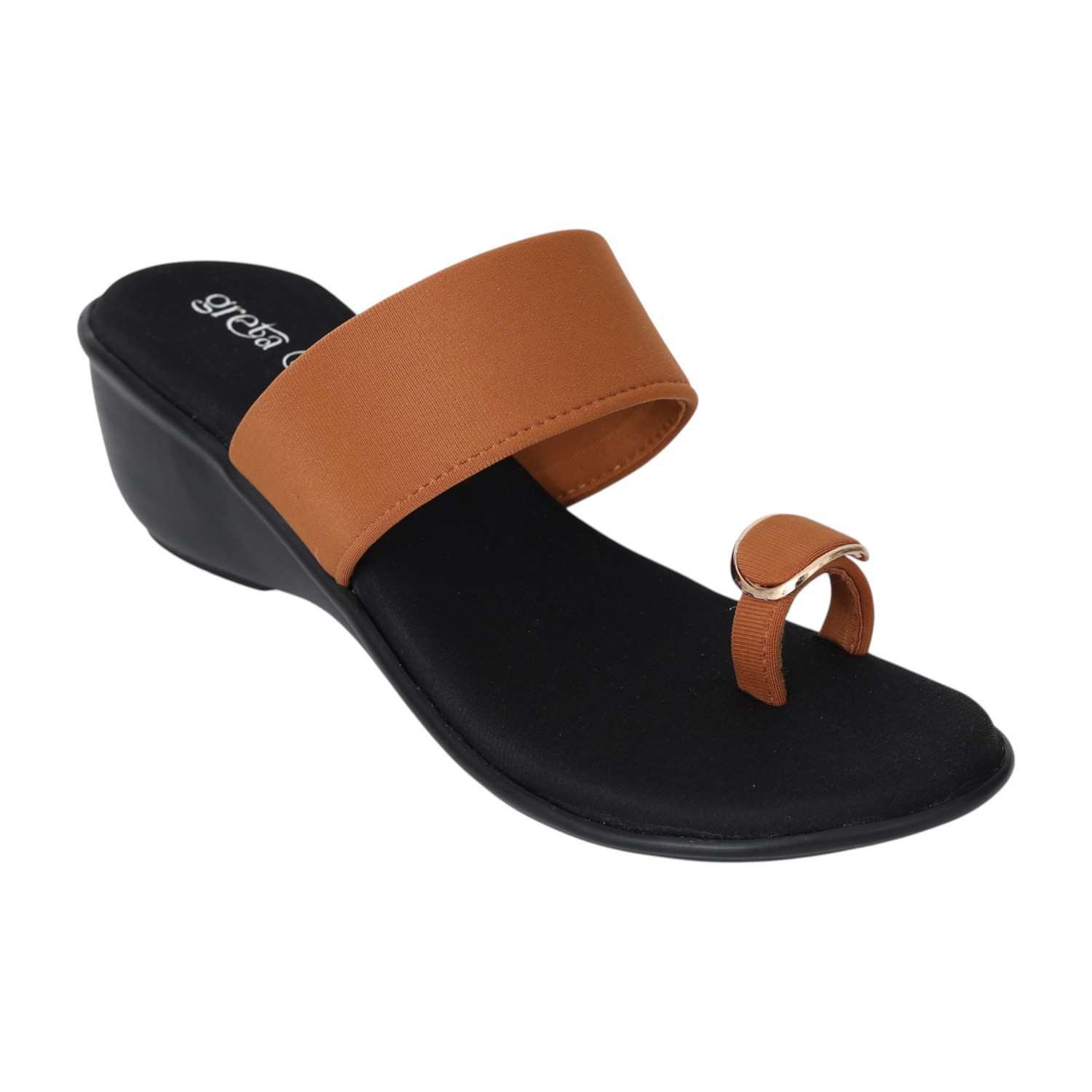 Women Tan Elegance Toe-Ring Wedges
