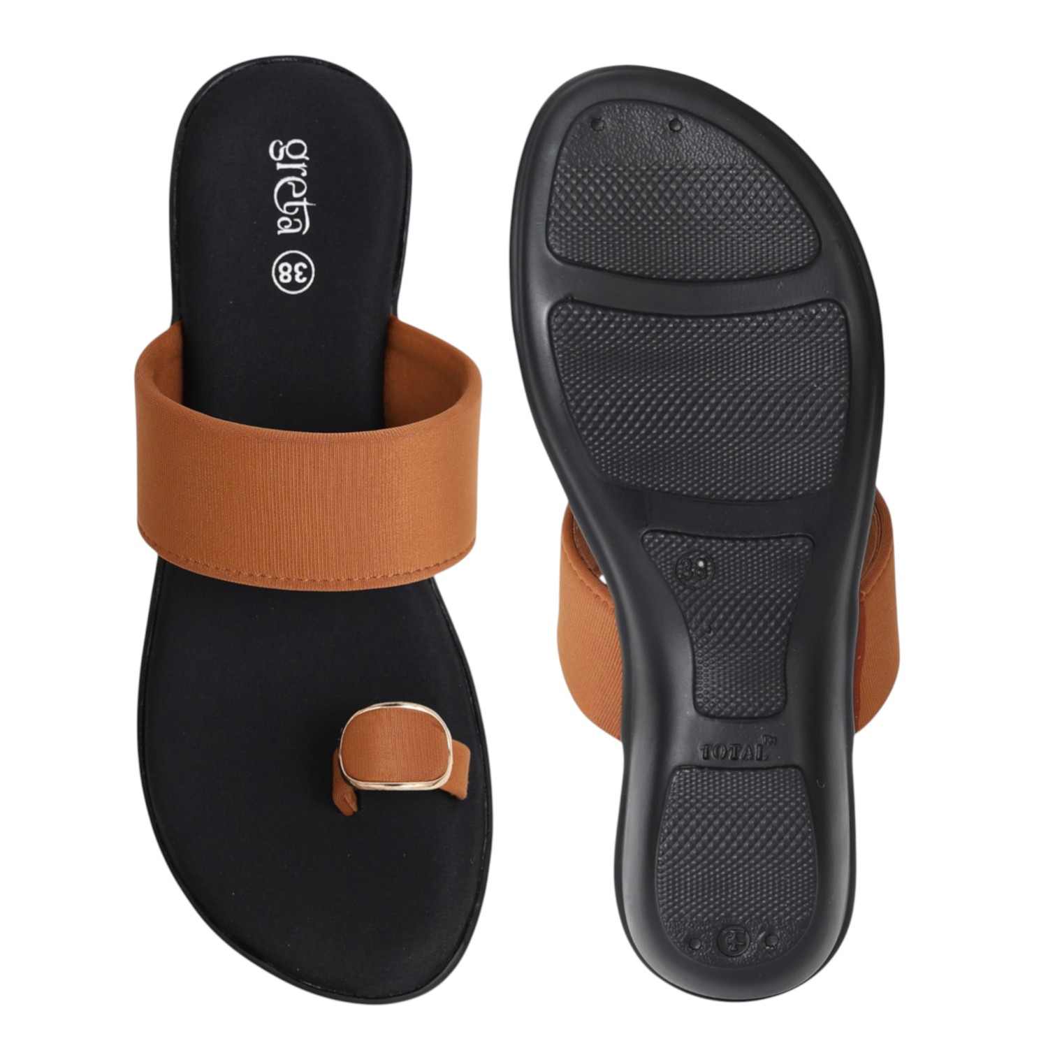 Women Tan Elegance Toe-Ring Wedges