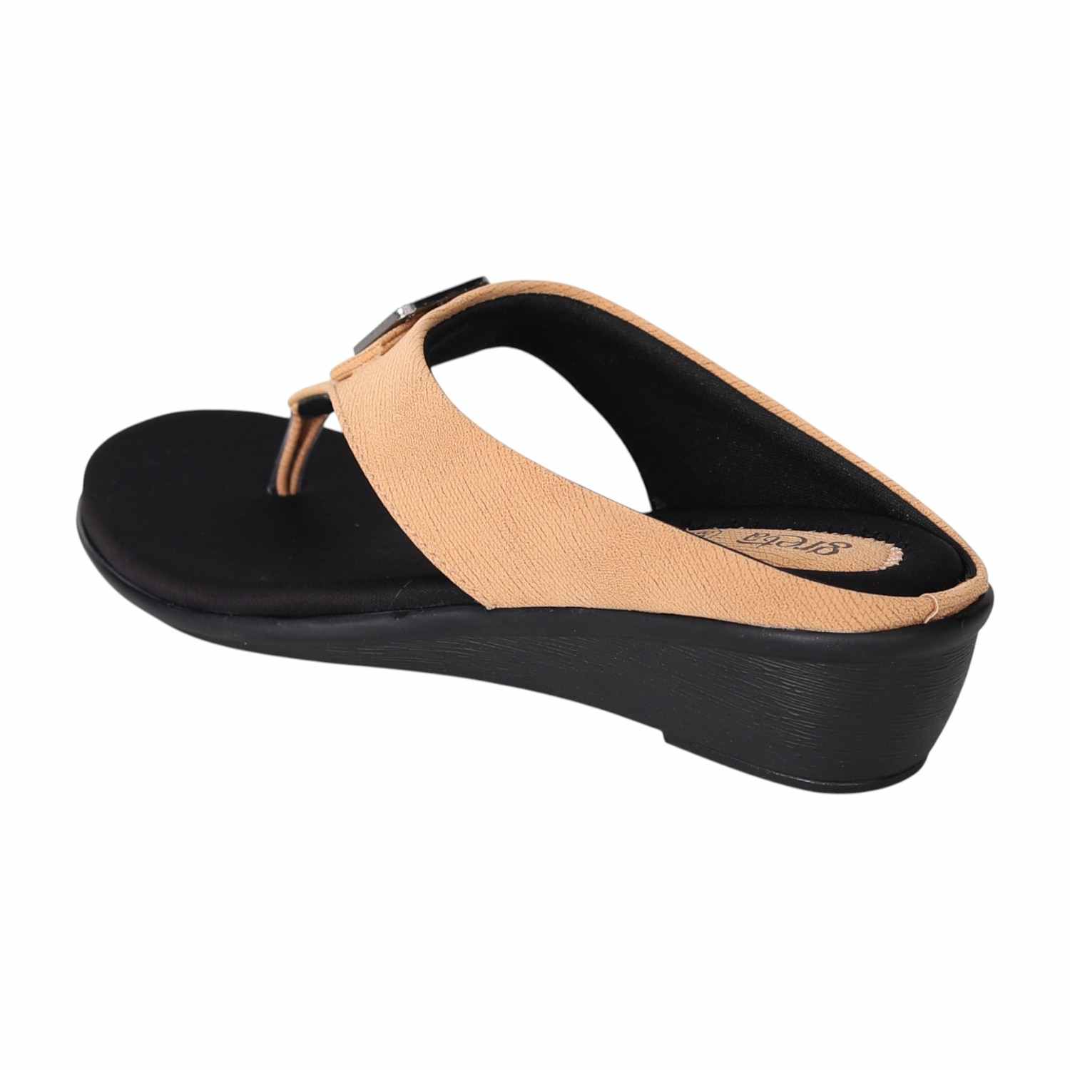 Women Beige Wedge Heel Sandals with Decorative Buckle