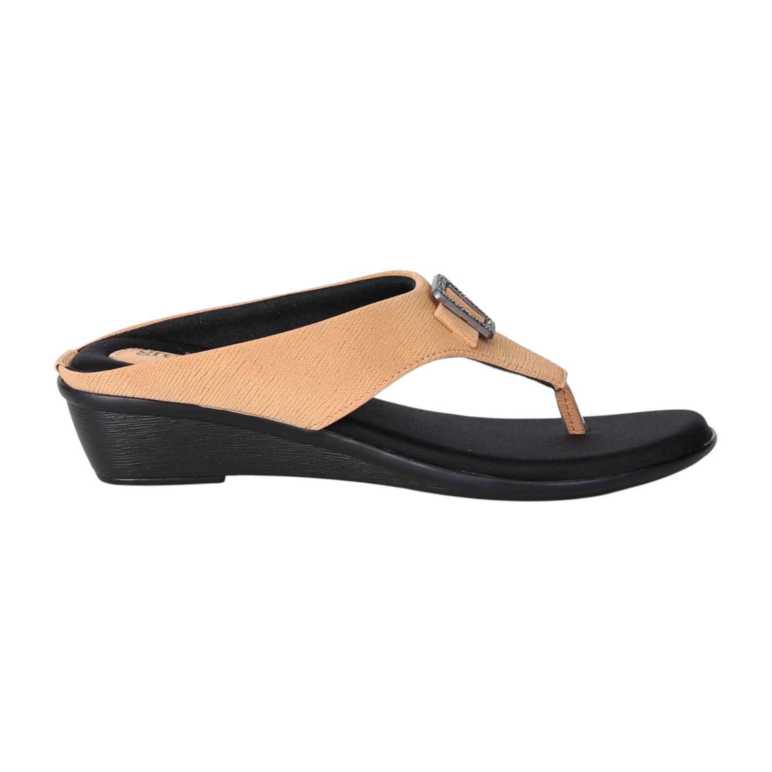 Women Beige Wedge Heel Sandals with Decorative Buckle