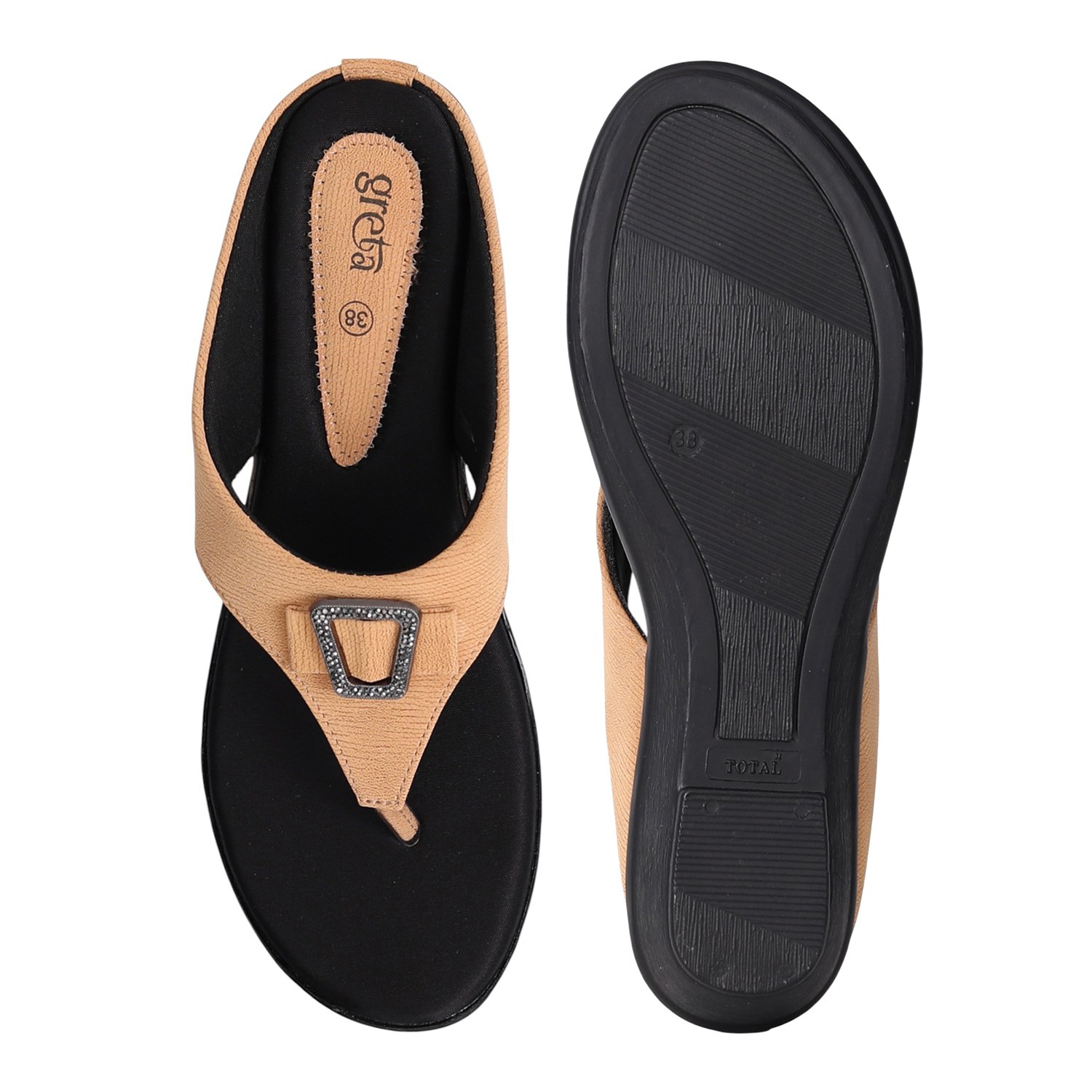 Women Beige Wedge Heel Sandals with Decorative Buckle