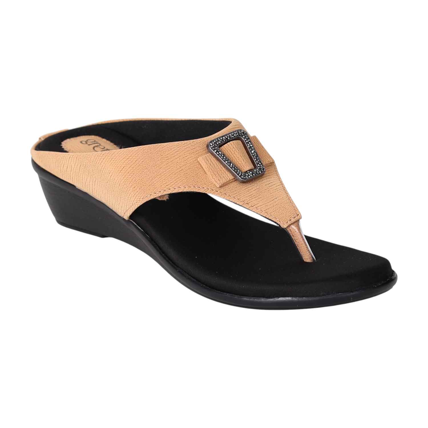 Women Beige Wedge Heel Sandals with Decorative Buckle