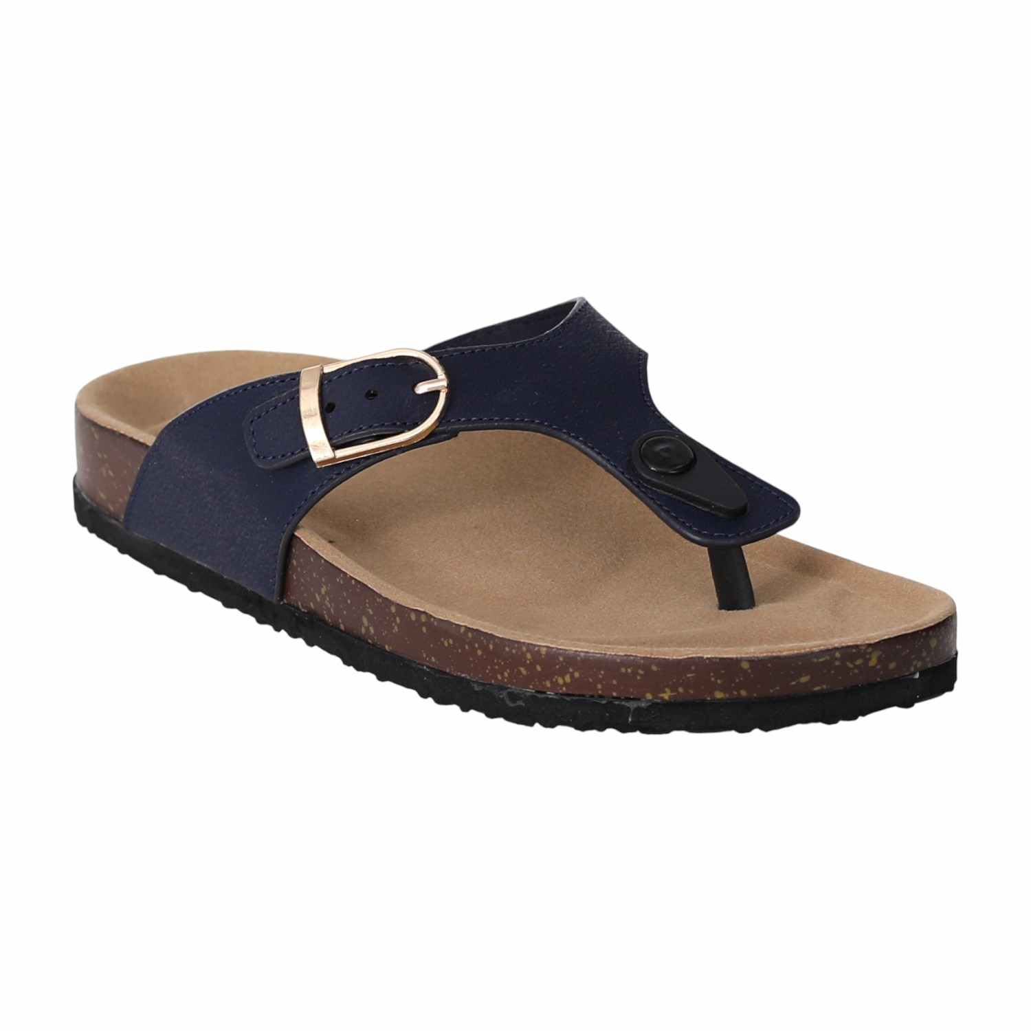 Women Navy Slip-On Sandals with Cork Footbed