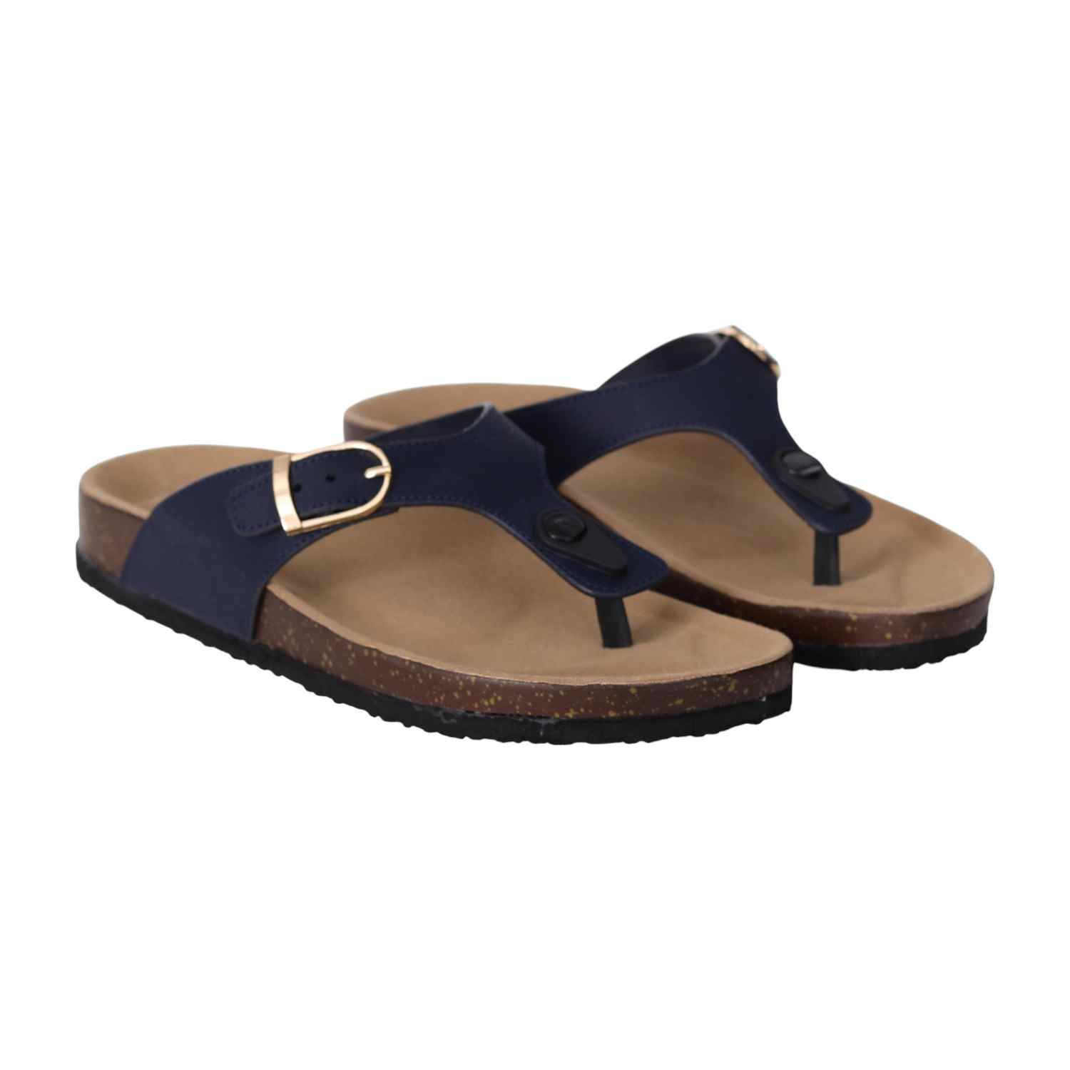 Women Navy Slip-On Sandals with Cork Footbed