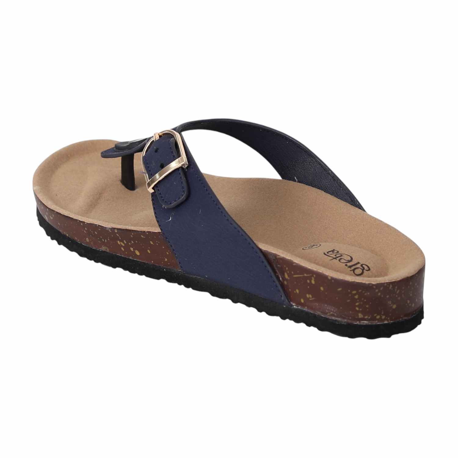 Women Navy Slip-On Sandals with Cork Footbed