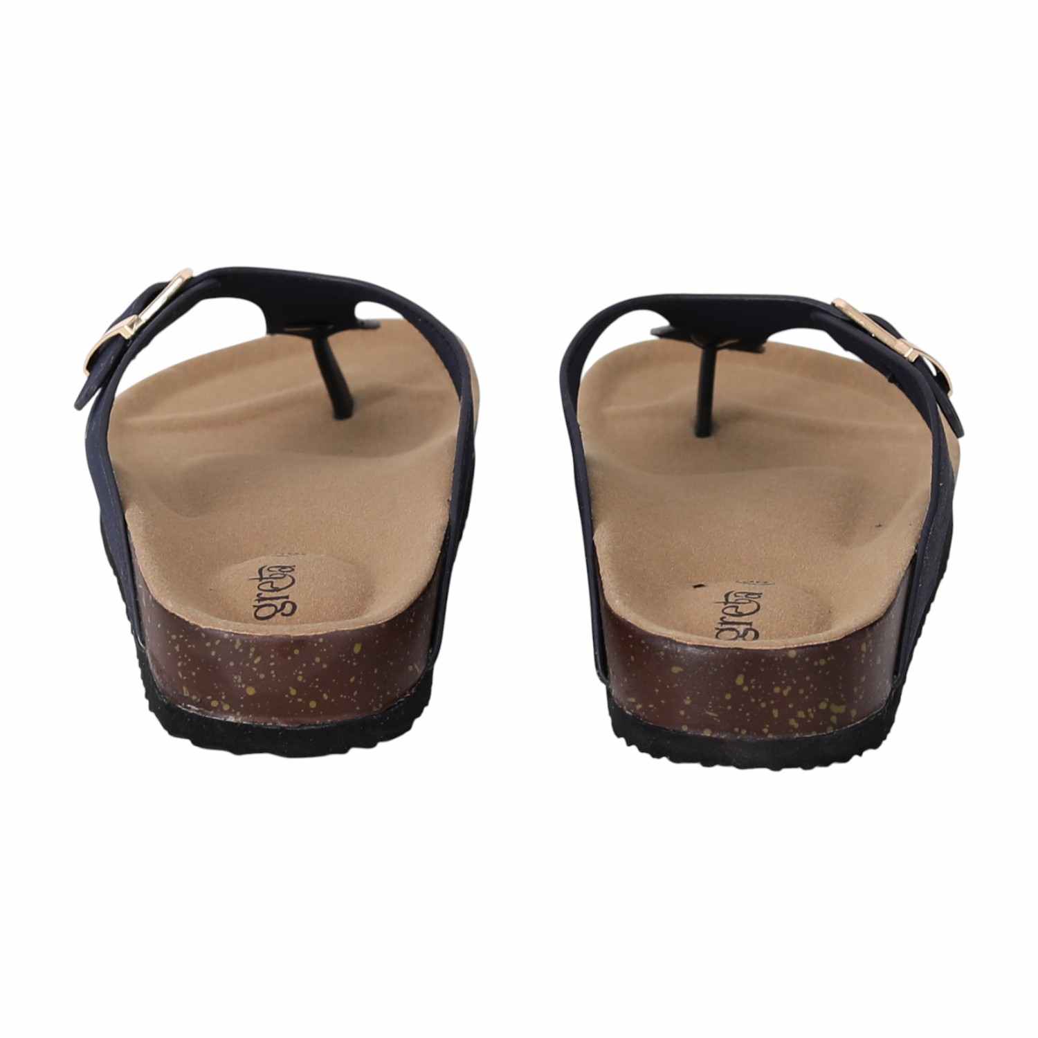 Women Navy Slip-On Sandals with Cork Footbed