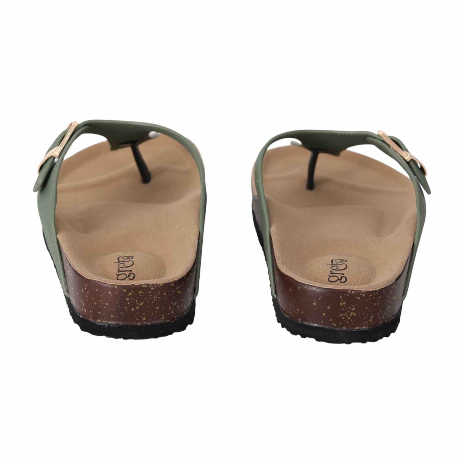 Women Olive Slip-On Sandals with Cork Footbed